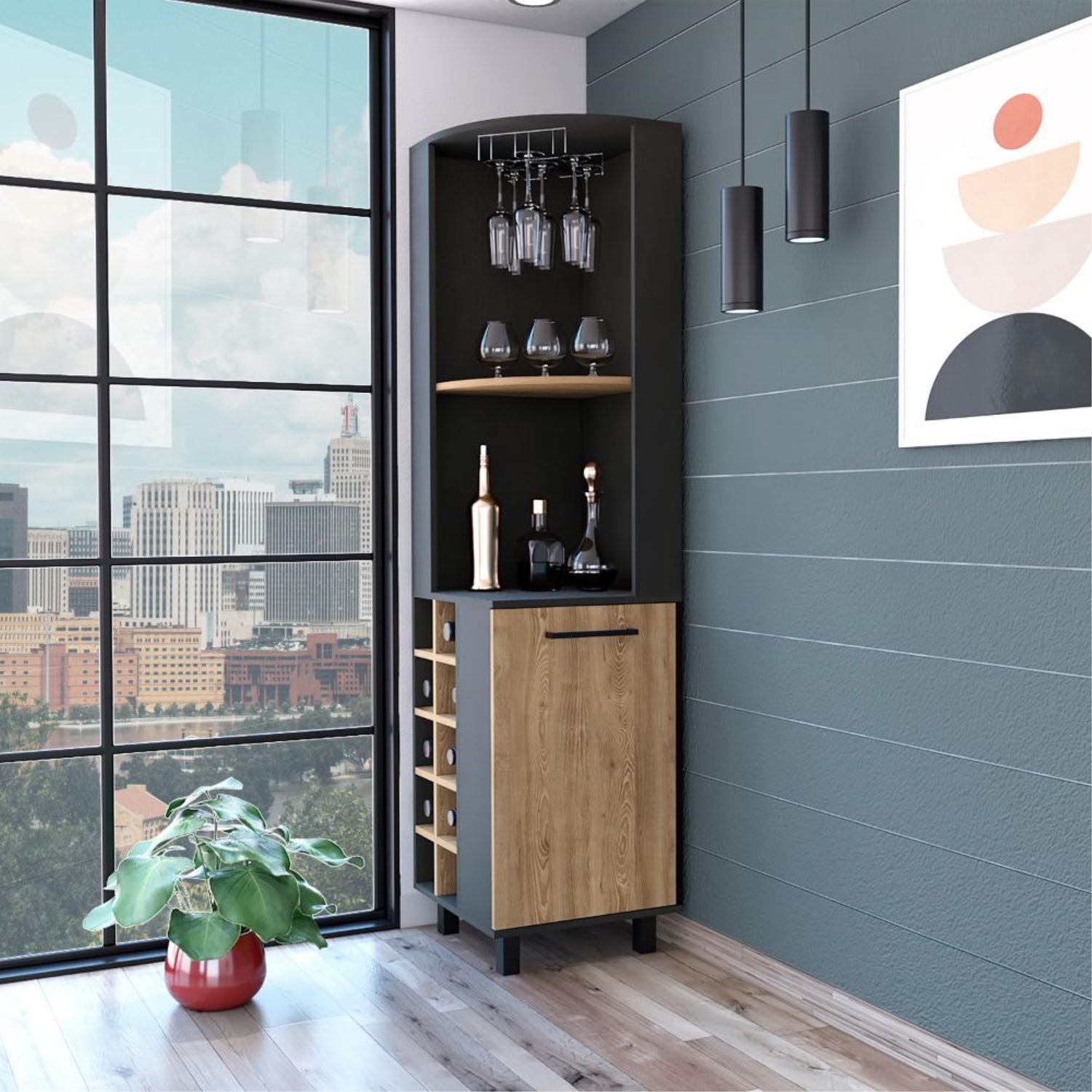 BAR FMFURNITURE ESQUINERO 10 BOTELLEROS 1 PUERTA FM 007N NEGRO - 5