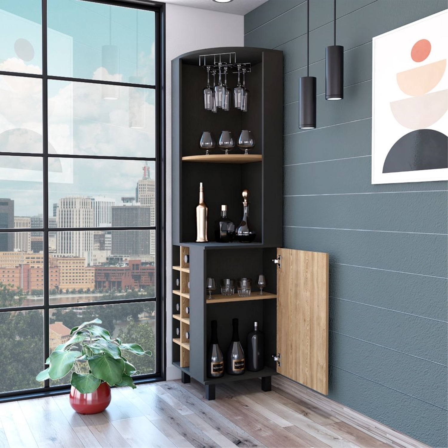 BAR FMFURNITURE ESQUINERO 10 BOTELLEROS 1 PUERTA FM 007N NEGRO - 6