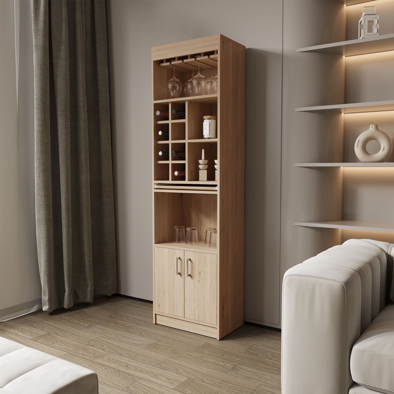 BAR FMFURNITURE ALTO 8 BOTELLEROS REPISA EXTENSIBLE FM 012A CAFE CLARO - 5