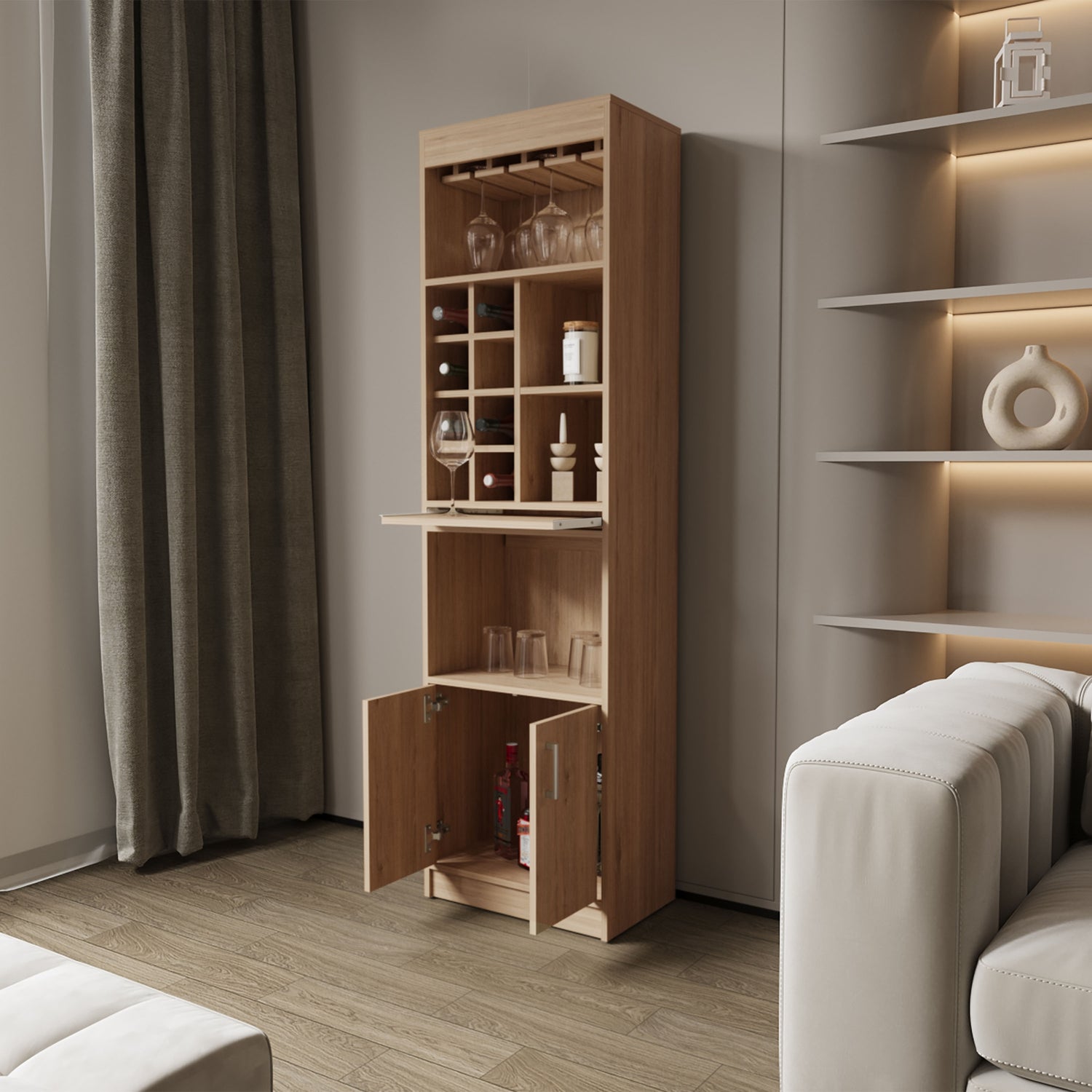 BAR FMFURNITURE ALTO 8 BOTELLEROS REPISA EXTENSIBLE FM 012A CAFE CLARO - 6