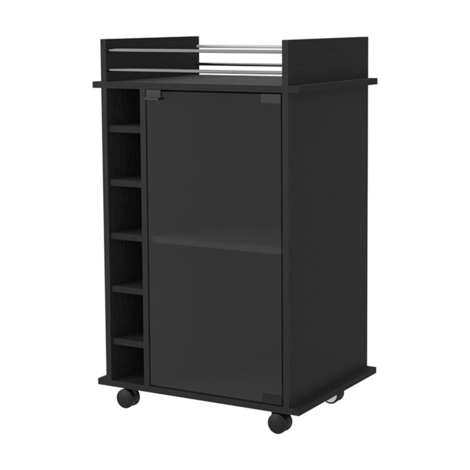 BAR FMFURNITURE BAJO 6 BOTELLEROS 1 PUERTA VIDRIO FM 009N NEGRO - 1