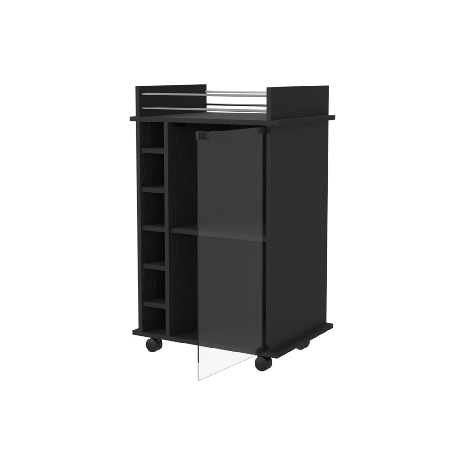 BAR FMFURNITURE BAJO 6 BOTELLEROS 1 PUERTA VIDRIO FM 009N NEGRO - 2