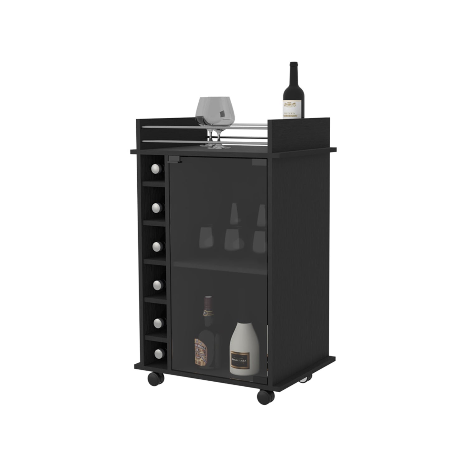 BAR FMFURNITURE BAJO 6 BOTELLEROS 1 PUERTA VIDRIO FM 009N NEGRO - 3