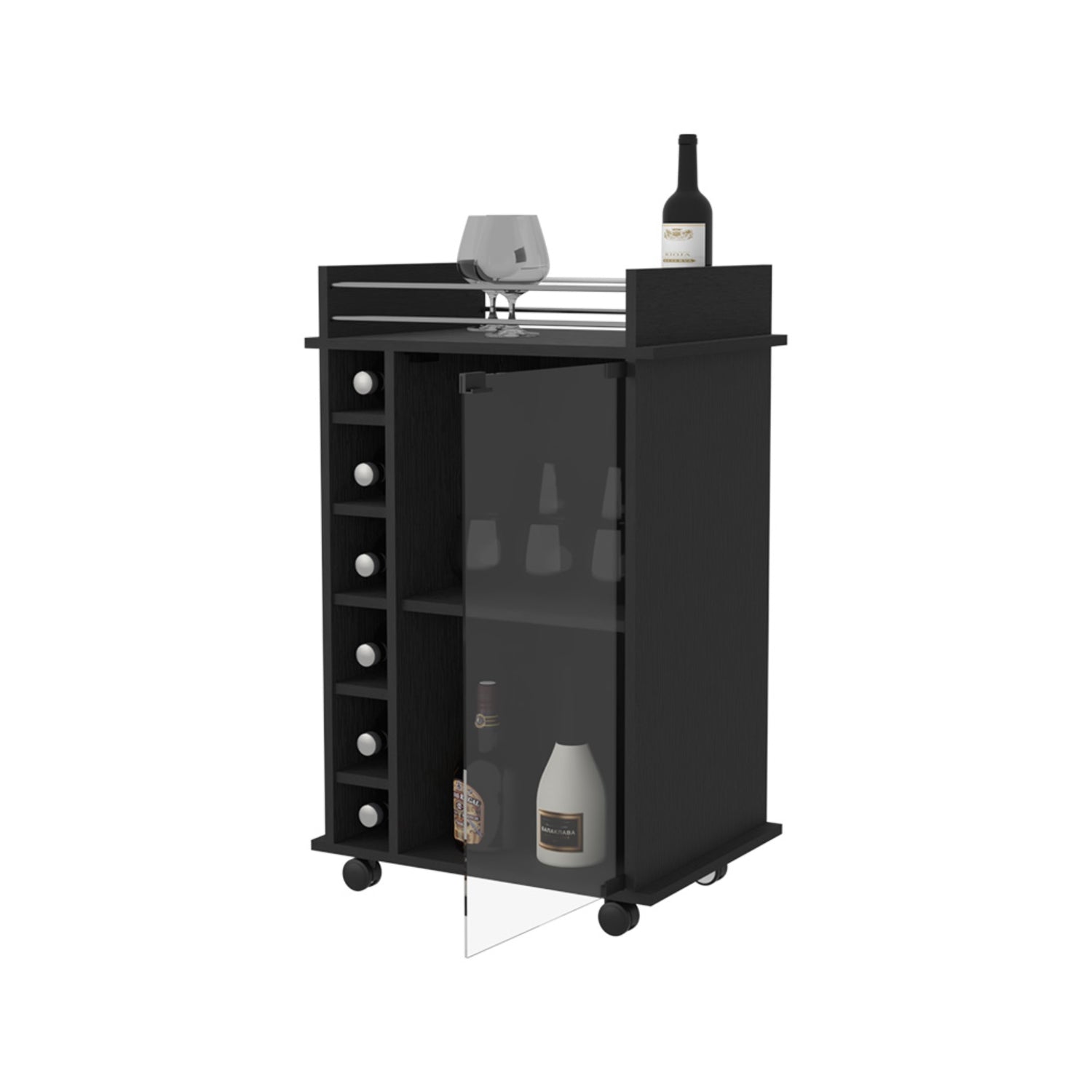 BAR FMFURNITURE BAJO 6 BOTELLEROS 1 PUERTA VIDRIO FM 009N NEGRO - 4