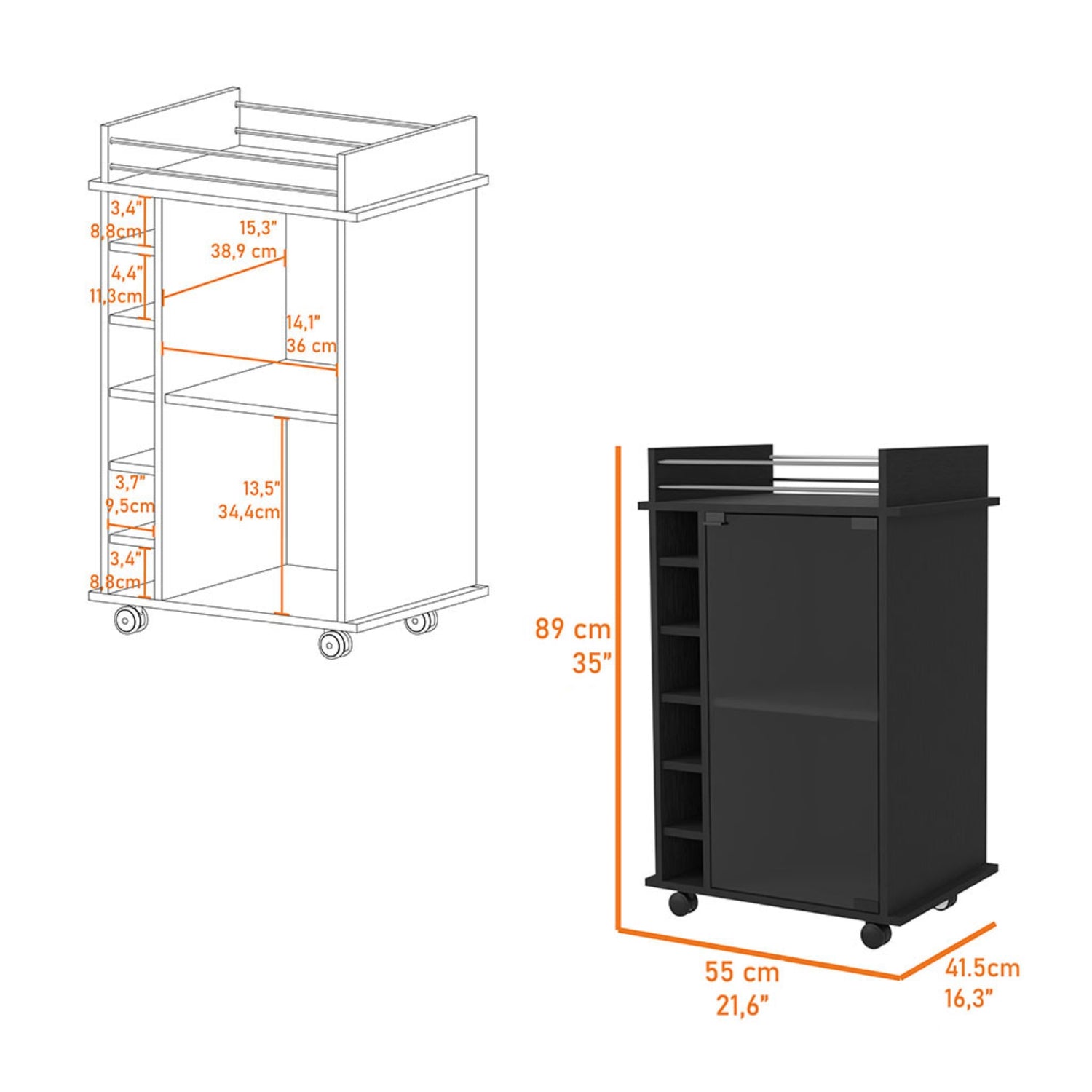 BAR FMFURNITURE BAJO 6 BOTELLEROS 1 PUERTA VIDRIO FM 009N NEGRO - 7