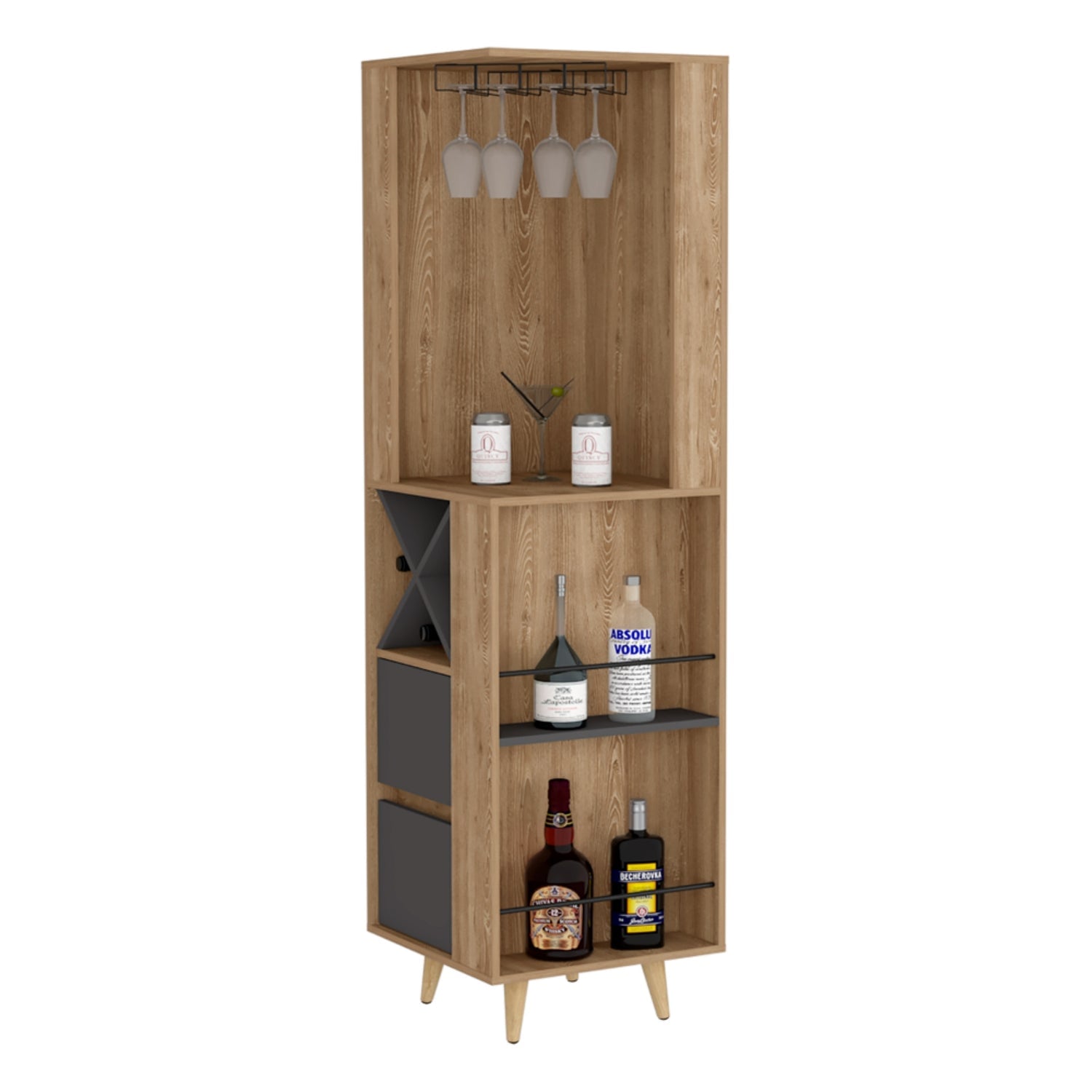 BAR FMFURNITURE ESQUINERO 2 CAJONES Y ESPACIO BOTELLAS FM 004C CAFE CLARO - 3