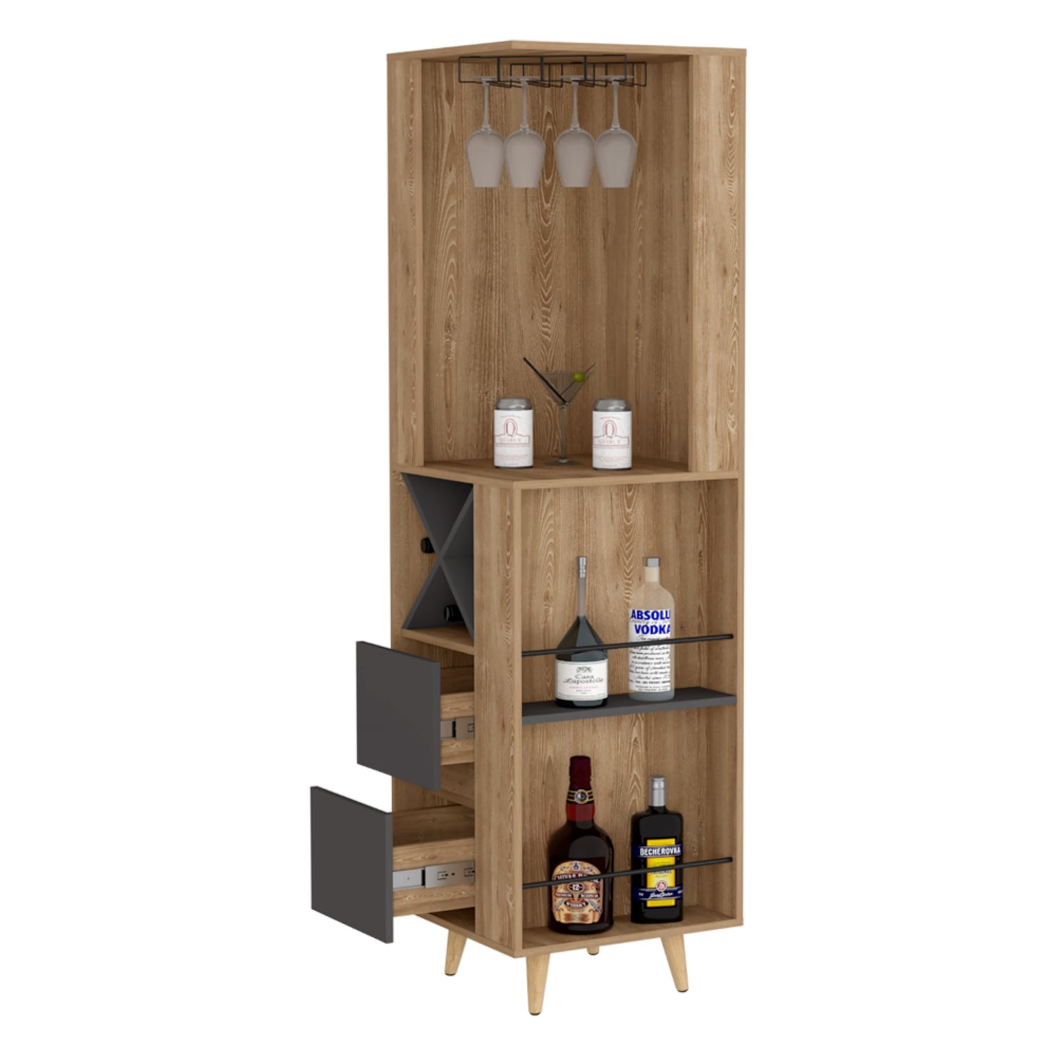 BAR FMFURNITURE ESQUINERO 2 CAJONES Y ESPACIO BOTELLAS FM 004C CAFE CLARO - 4