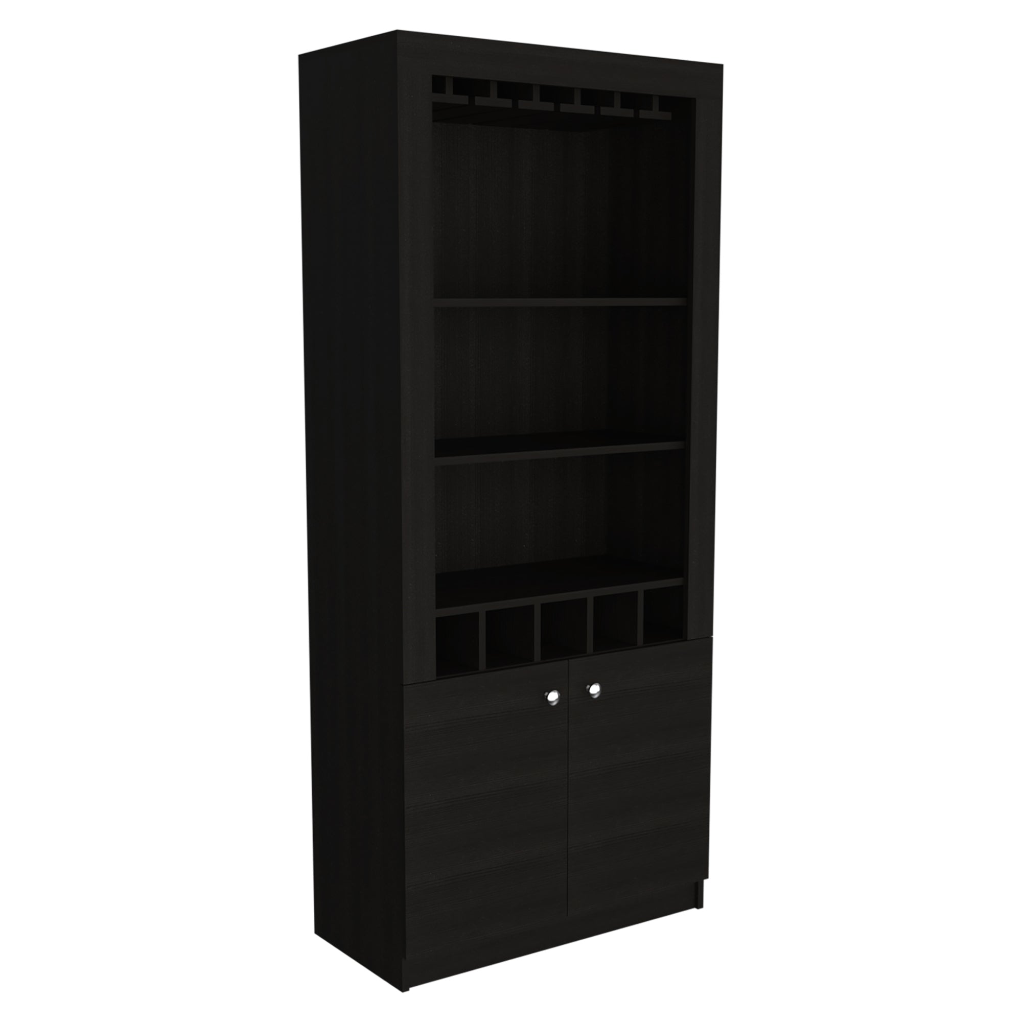 BAR FMFURNITURE ALTO 5 BOTELLEROS Y PORTACOPAS FM 003C CAFÉ OSCURO NEGRO - 1