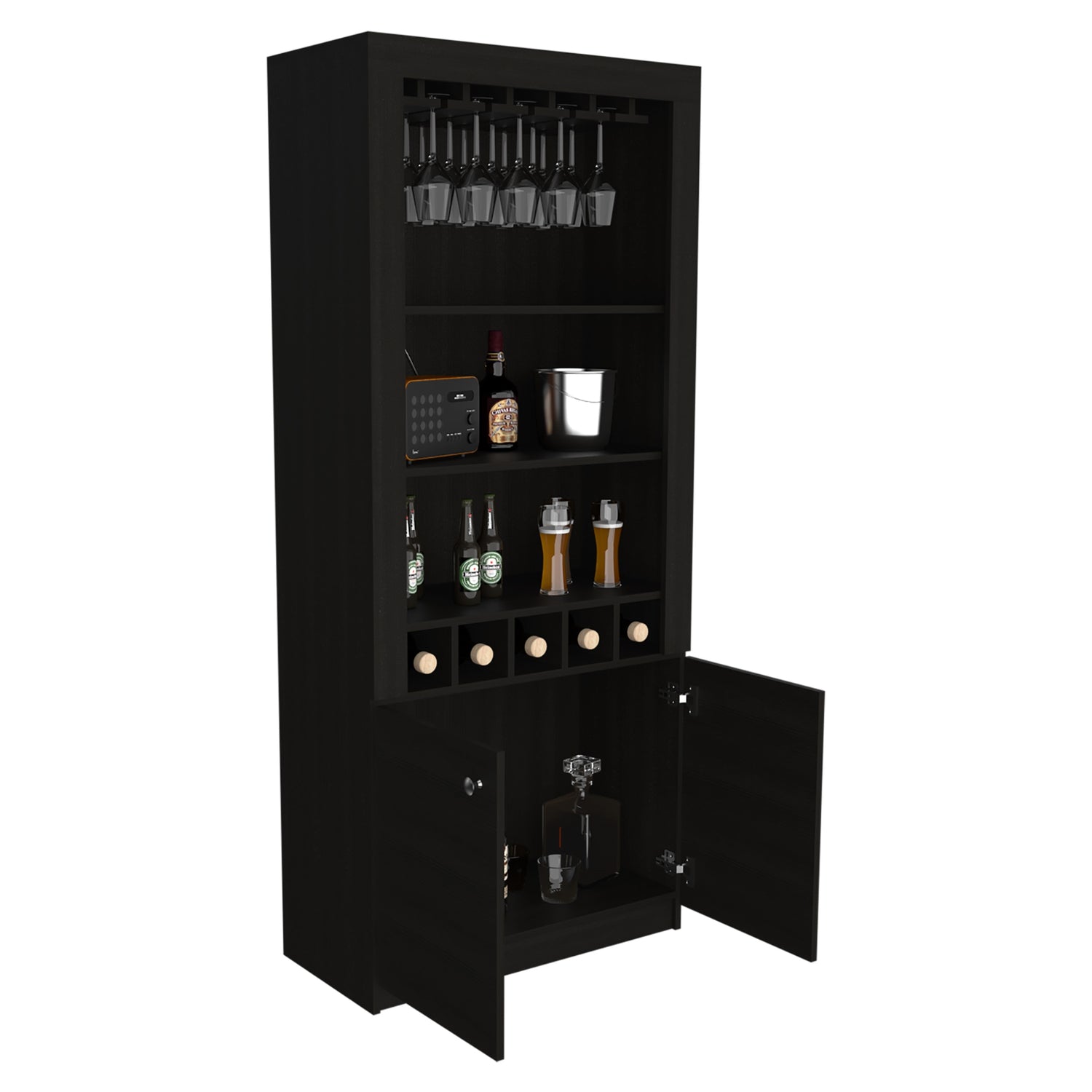BAR FMFURNITURE ALTO 5 BOTELLEROS Y PORTACOPAS FM 003C CAFÉ OSCURO NEGRO - 4