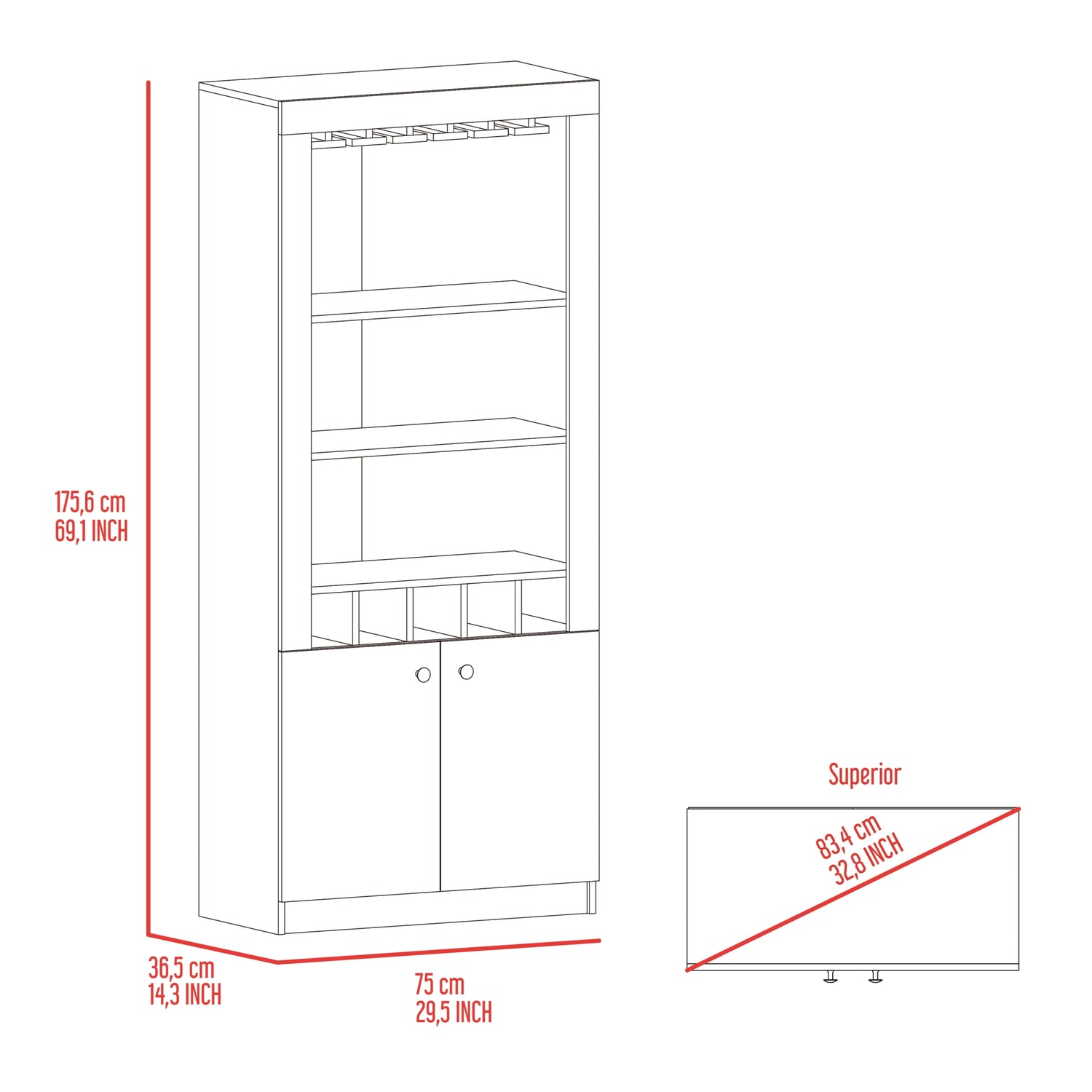 BAR FMFURNITURE ALTO 5 BOTELLEROS Y PORTACOPAS FM 003C CAFÉ OSCURO NEGRO - 7