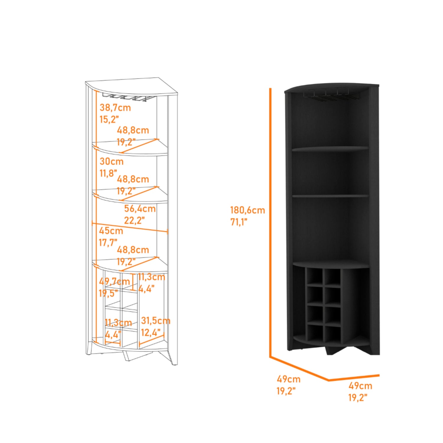 BAR FMFURNITURE ESQUINERO 8 BOTELLEROS Y PORTACOPAS FM 002N NEGRO - 4