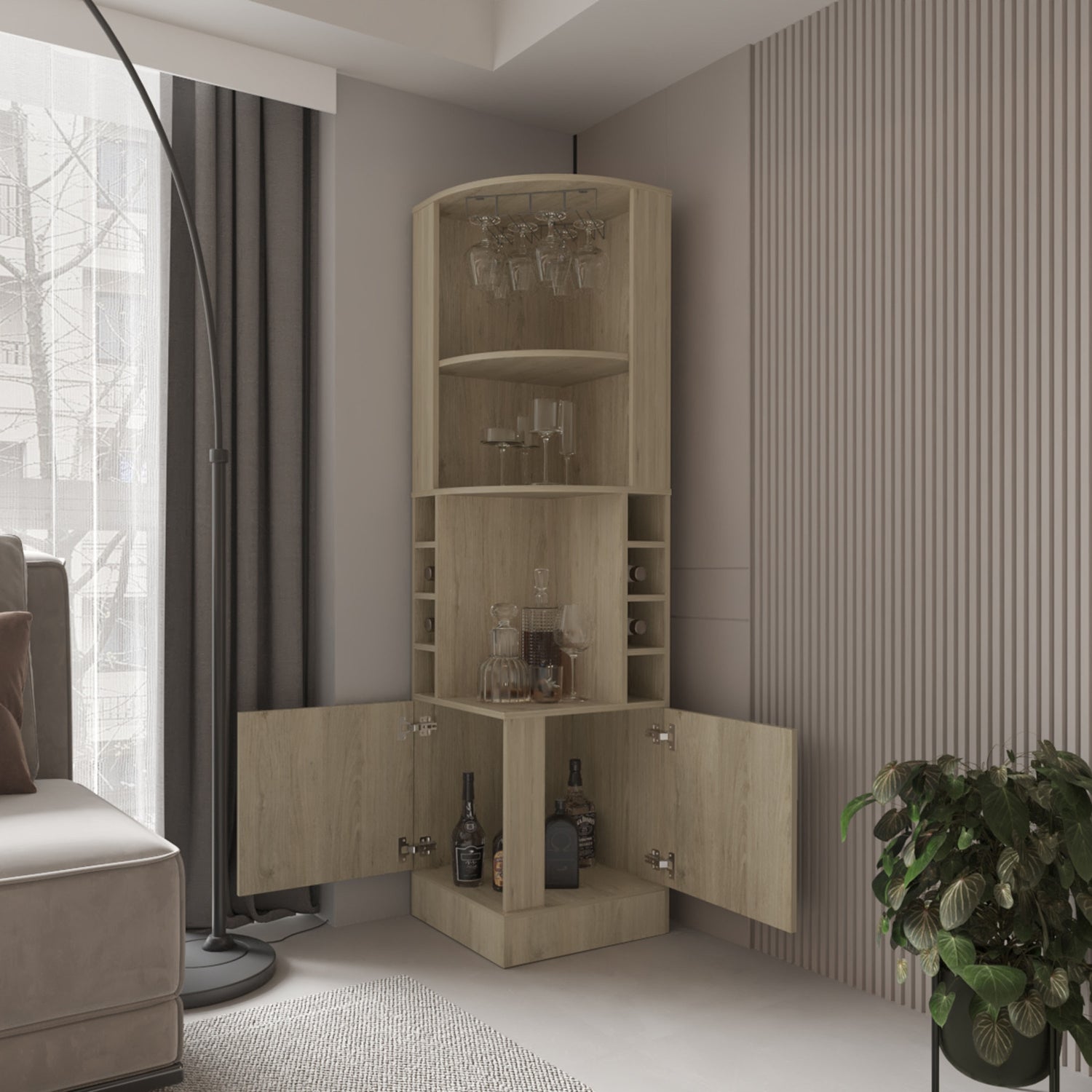 BAR FMFURNITURE ESQUINERO SOPORTE COPAS FM 001C CAFE CLARO - 6