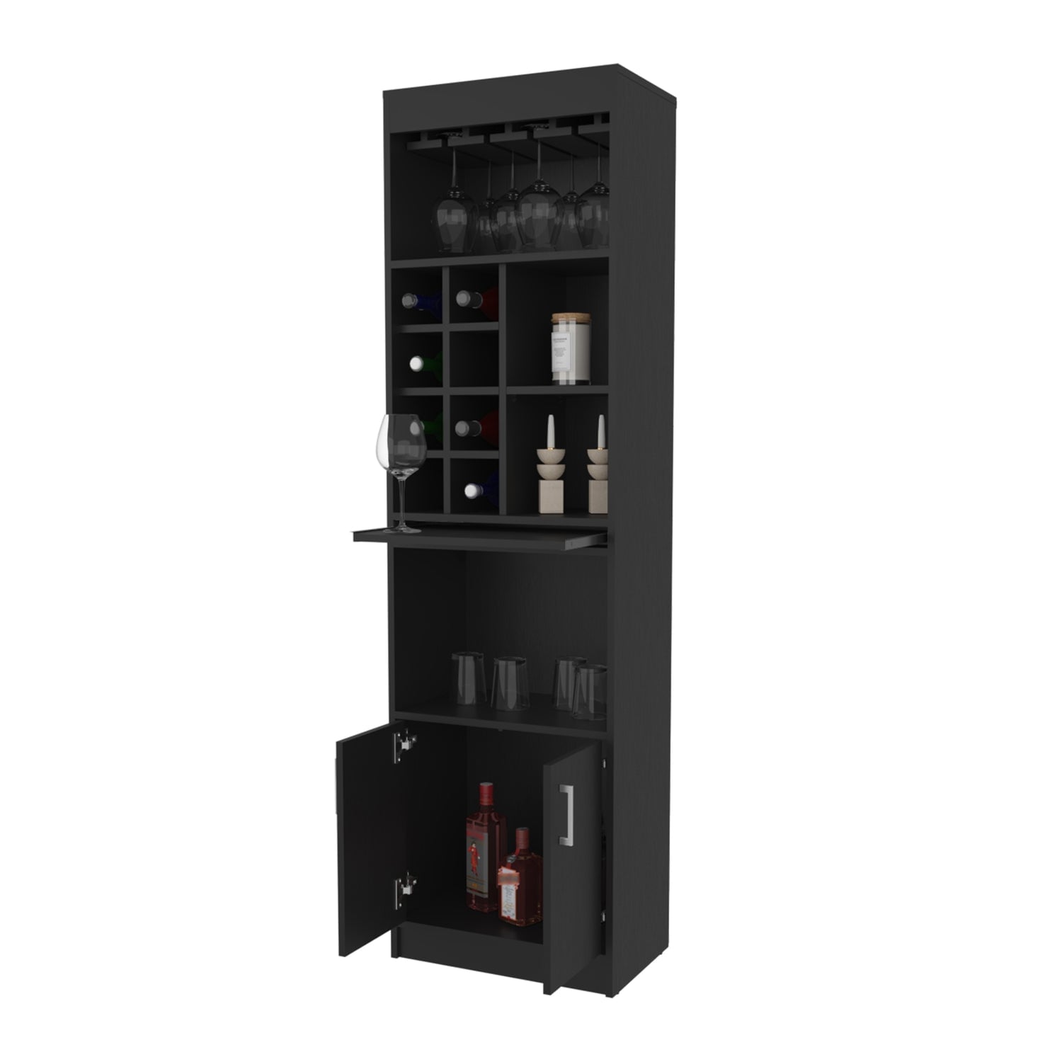 BAR FMFURNITURE ALTO 8 BOTELLEROS REPISA EXTENSIBLE FM 012N NEGRO - 4