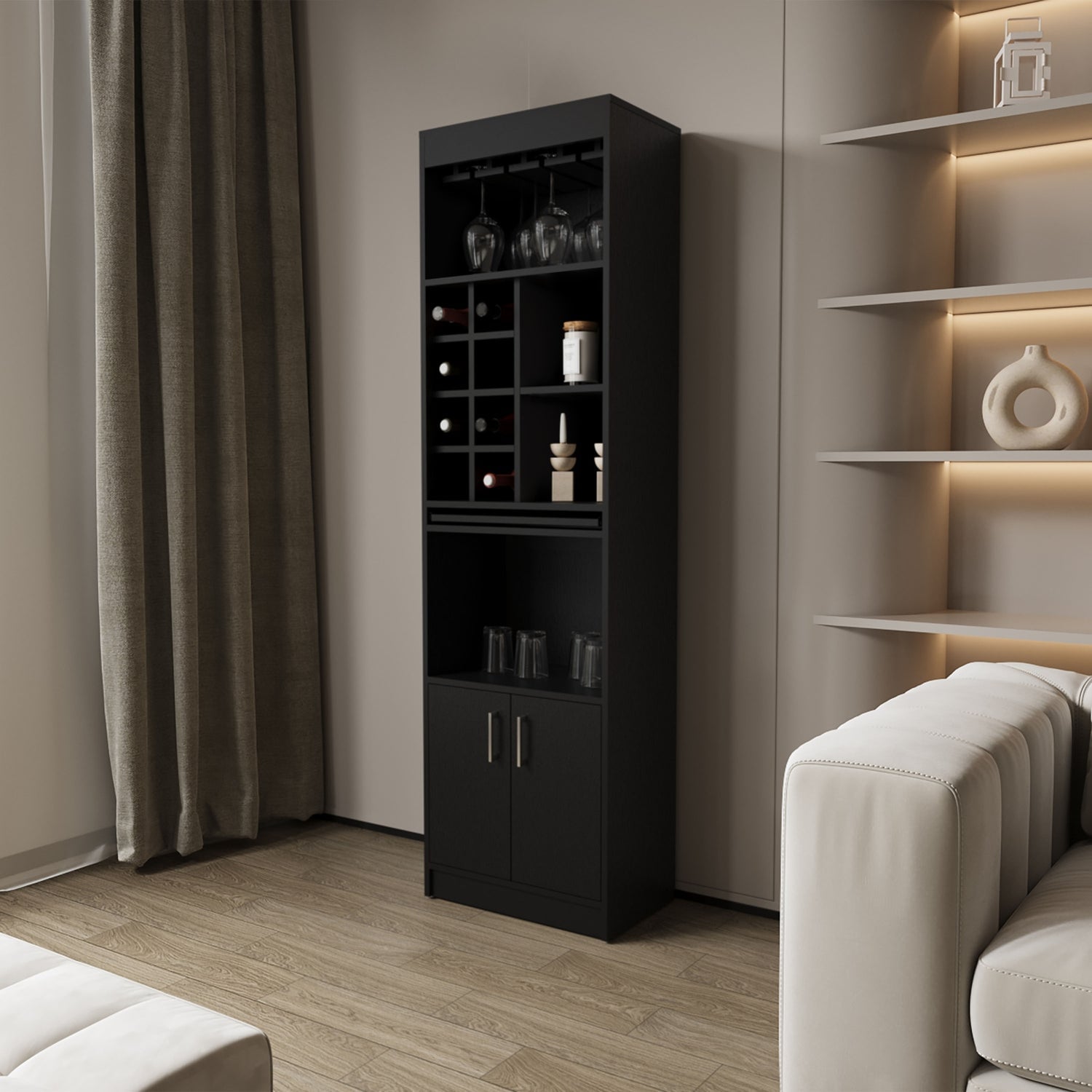 BAR FMFURNITURE ALTO 8 BOTELLEROS REPISA EXTENSIBLE FM 012N NEGRO - 5
