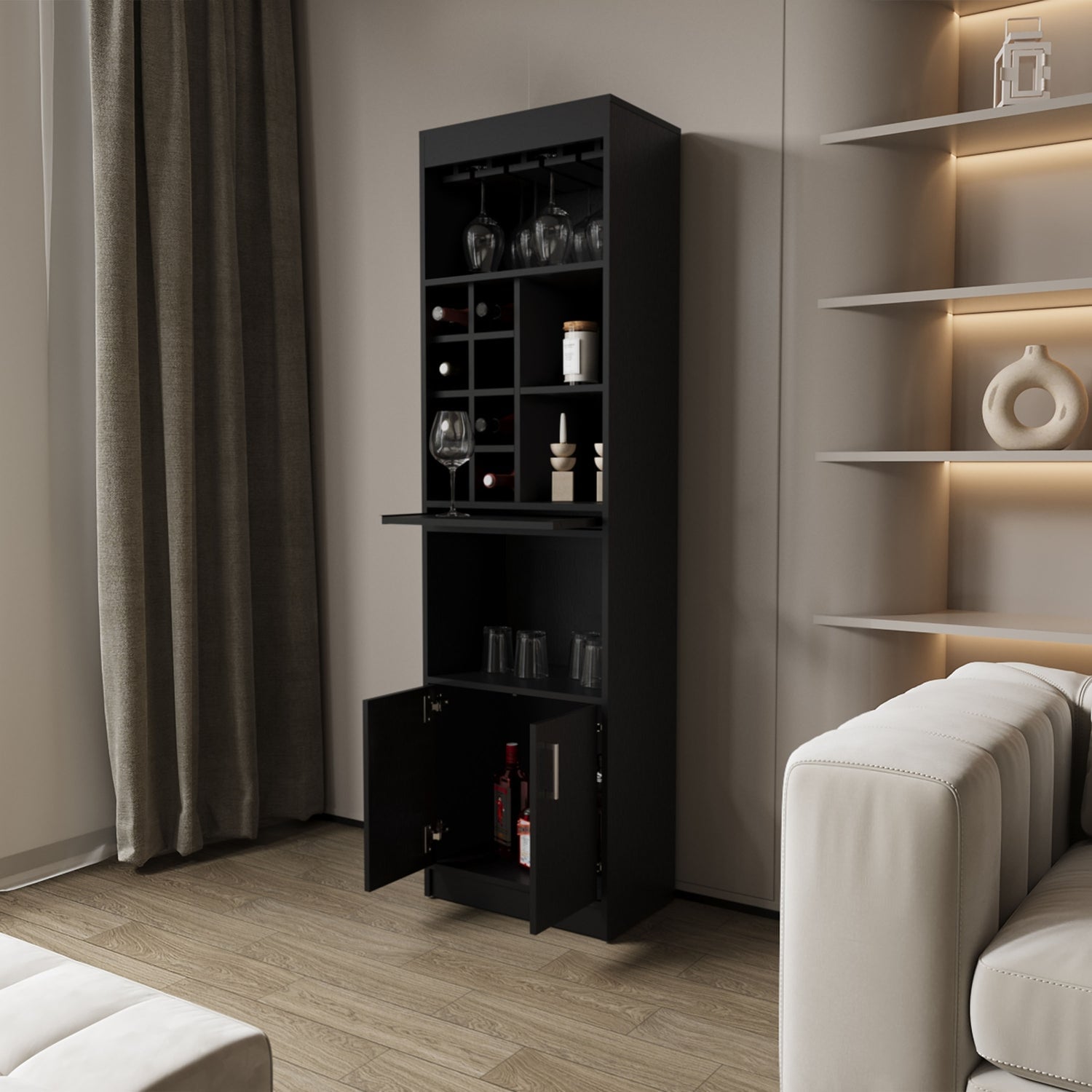BAR FMFURNITURE ALTO 8 BOTELLEROS REPISA EXTENSIBLE FM 012N NEGRO - 6