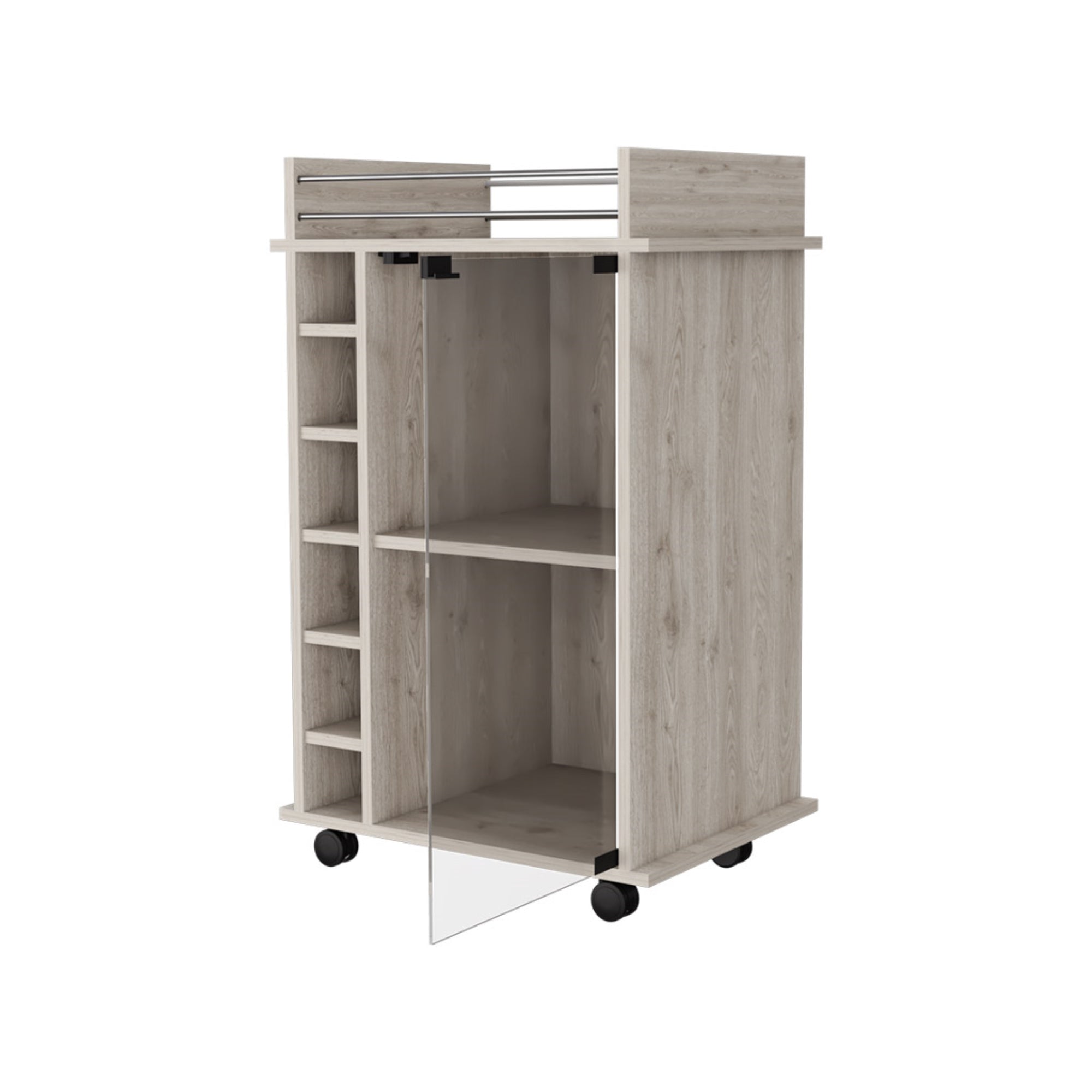 BAR FMFURNITURE BAJO 6 BOTELLEROS 1 PUERTA VIDRIO FM 009C CAFE CLARO - 2