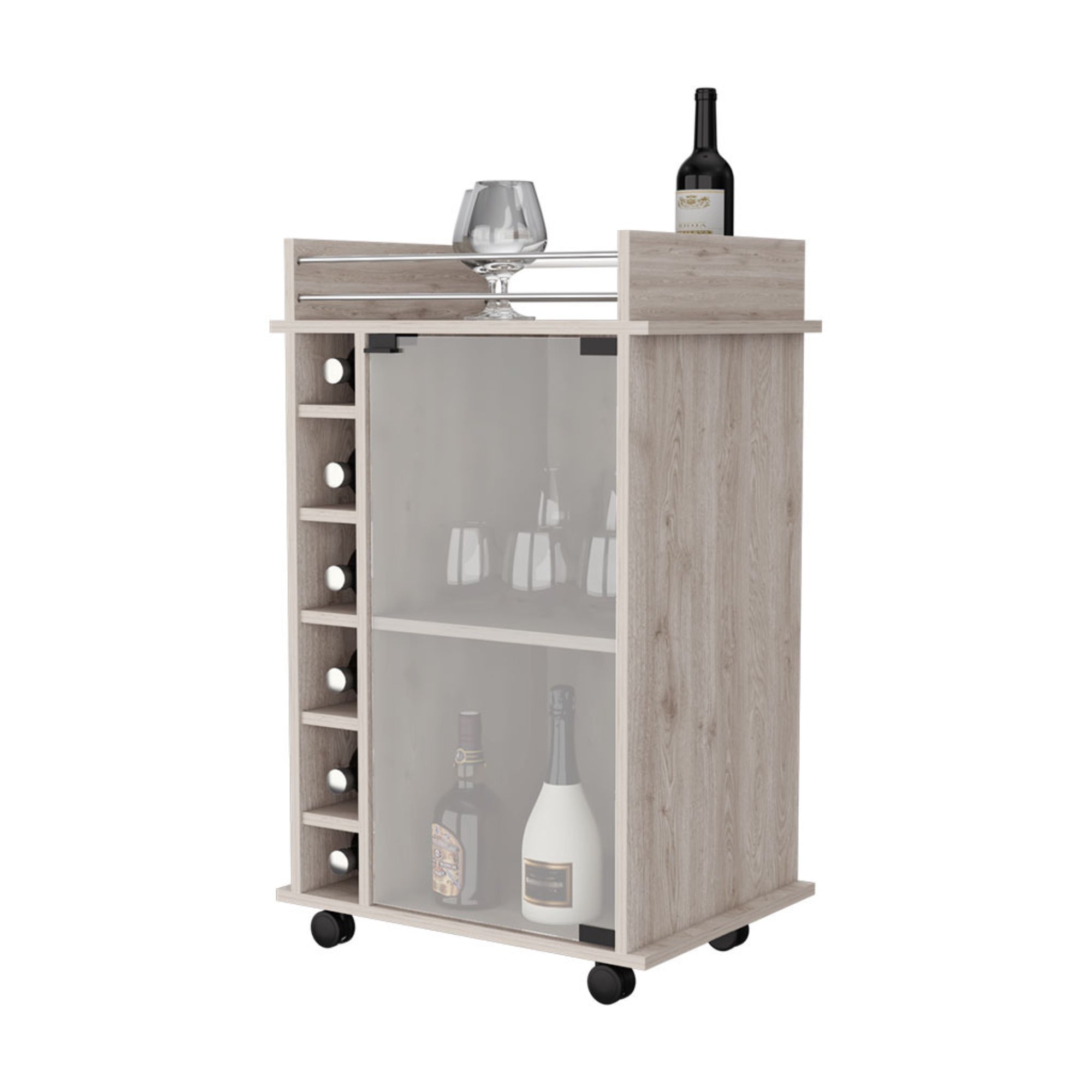 BAR FMFURNITURE BAJO 6 BOTELLEROS 1 PUERTA VIDRIO FM 009C CAFE CLARO - 3