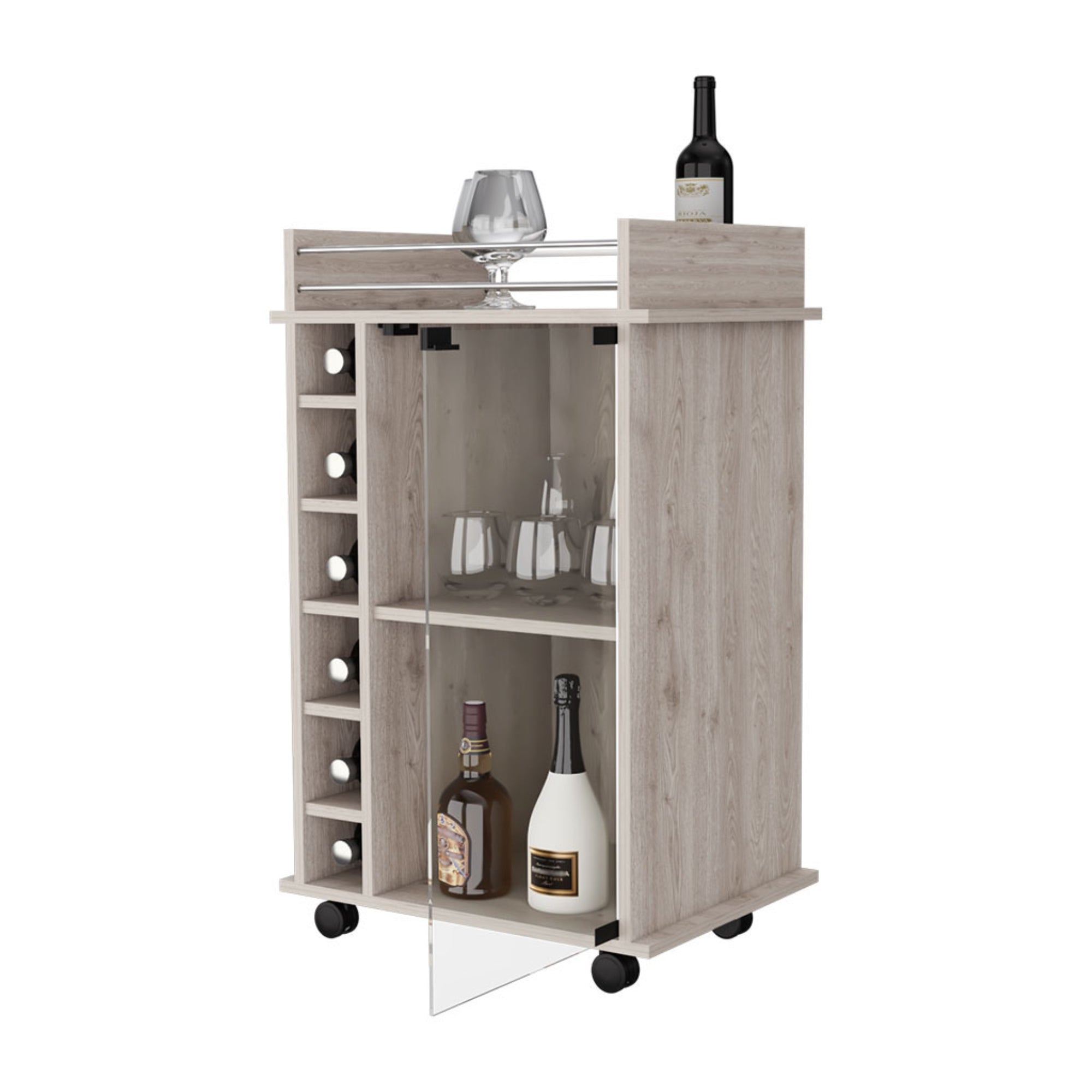 BAR FMFURNITURE BAJO 6 BOTELLEROS 1 PUERTA VIDRIO FM 009C CAFE CLARO - 4