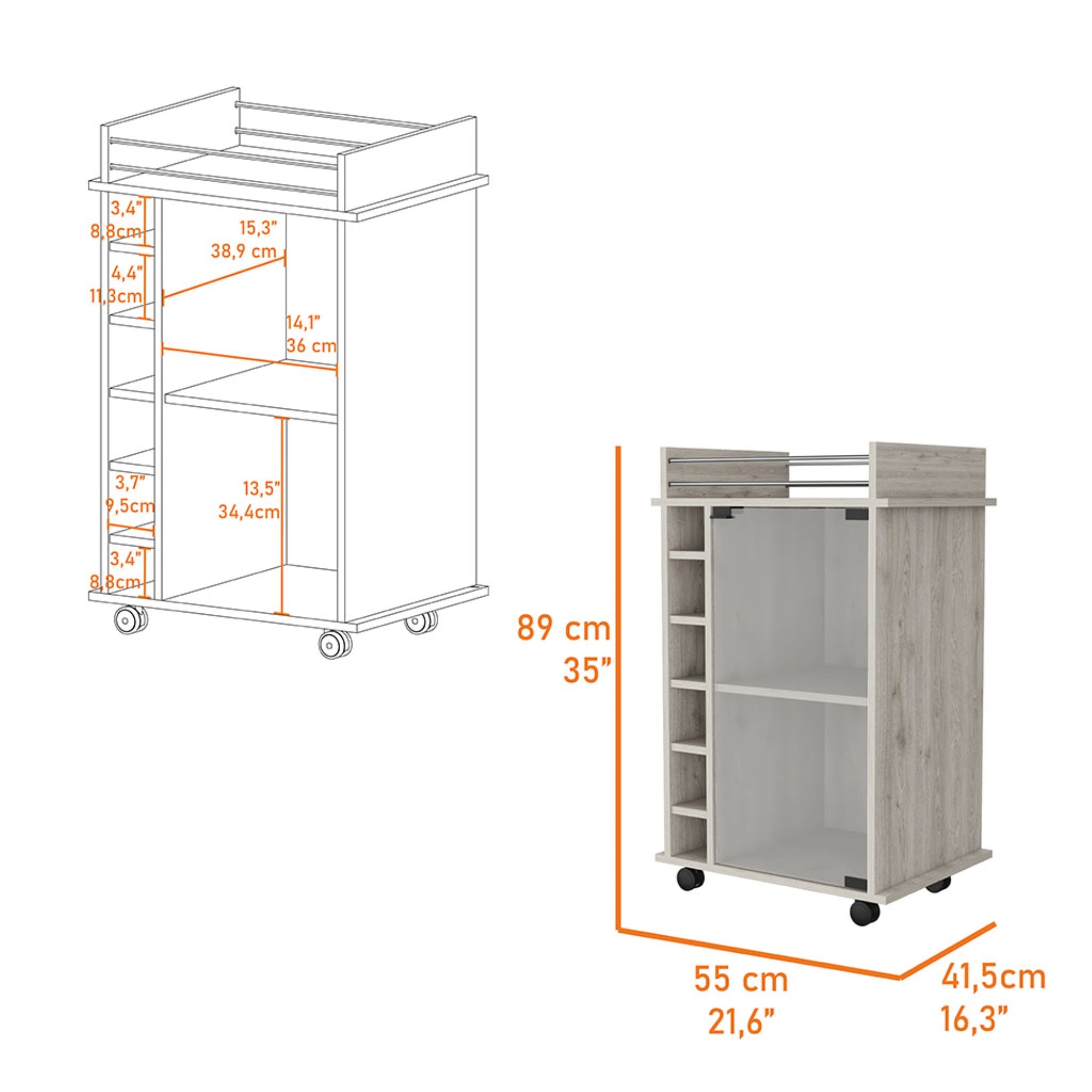 BAR FMFURNITURE BAJO 6 BOTELLEROS 1 PUERTA VIDRIO FM 009C CAFE CLARO - 7