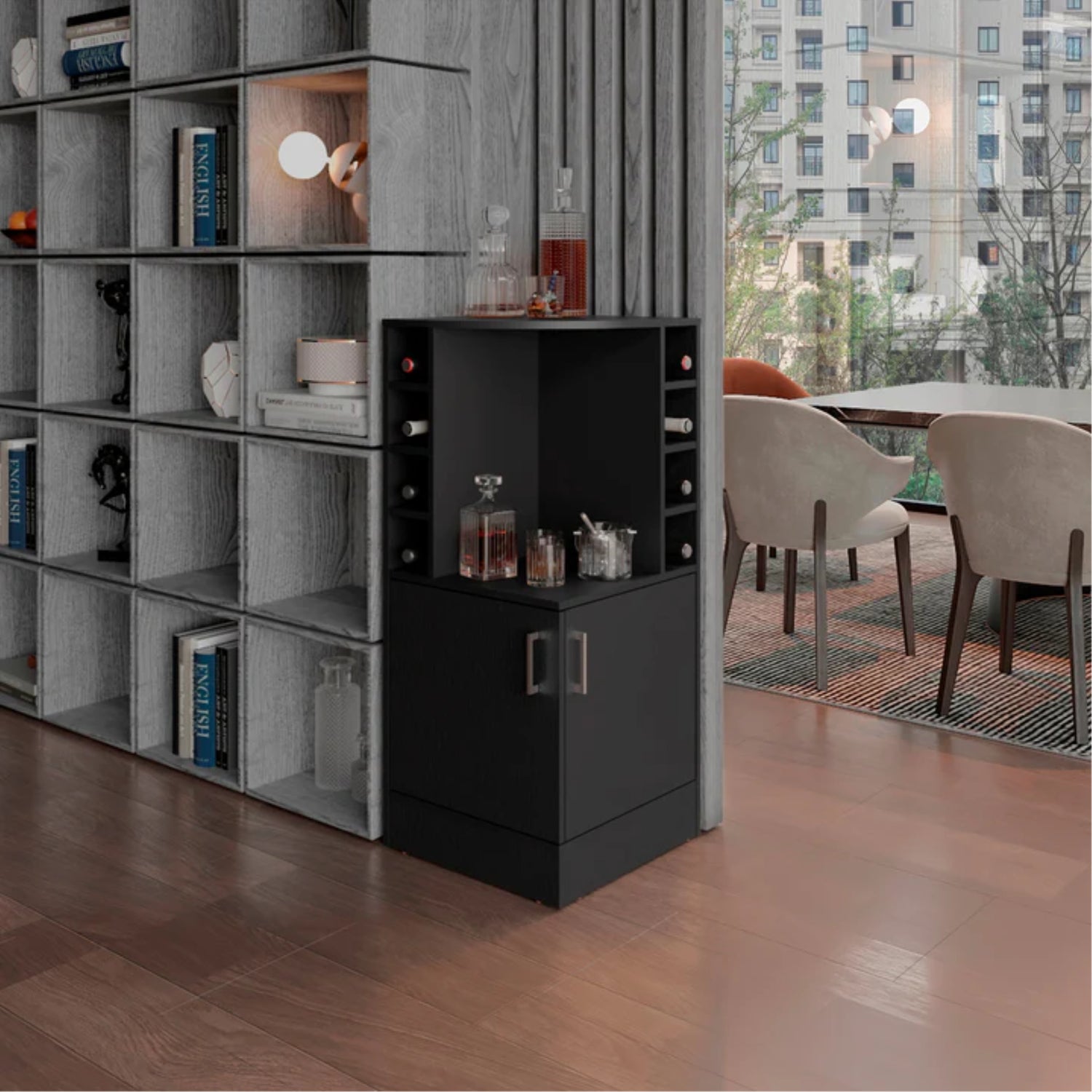 BAR FMFURNITURE ESQUINERO 2 PUERTAS Y PORTA BOTELLAS FM 015N NEGRO - 5