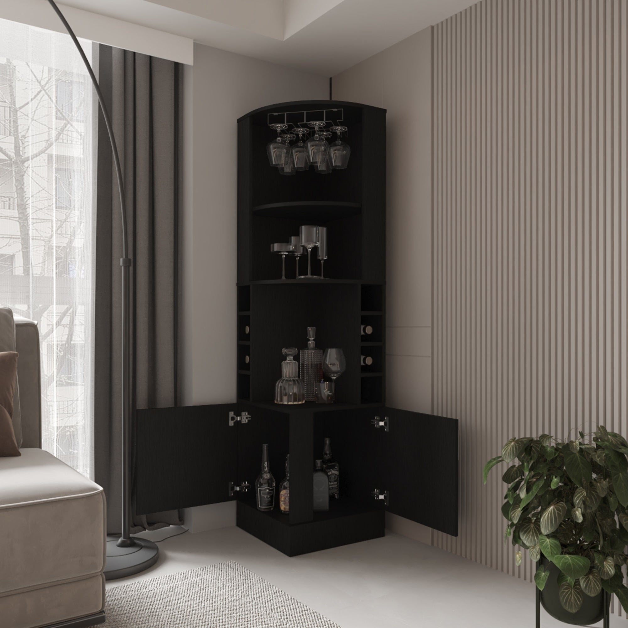 BAR FMFURNITURE ESQUINERO SOPORTE COPAS FM 001N NEGRO - 6