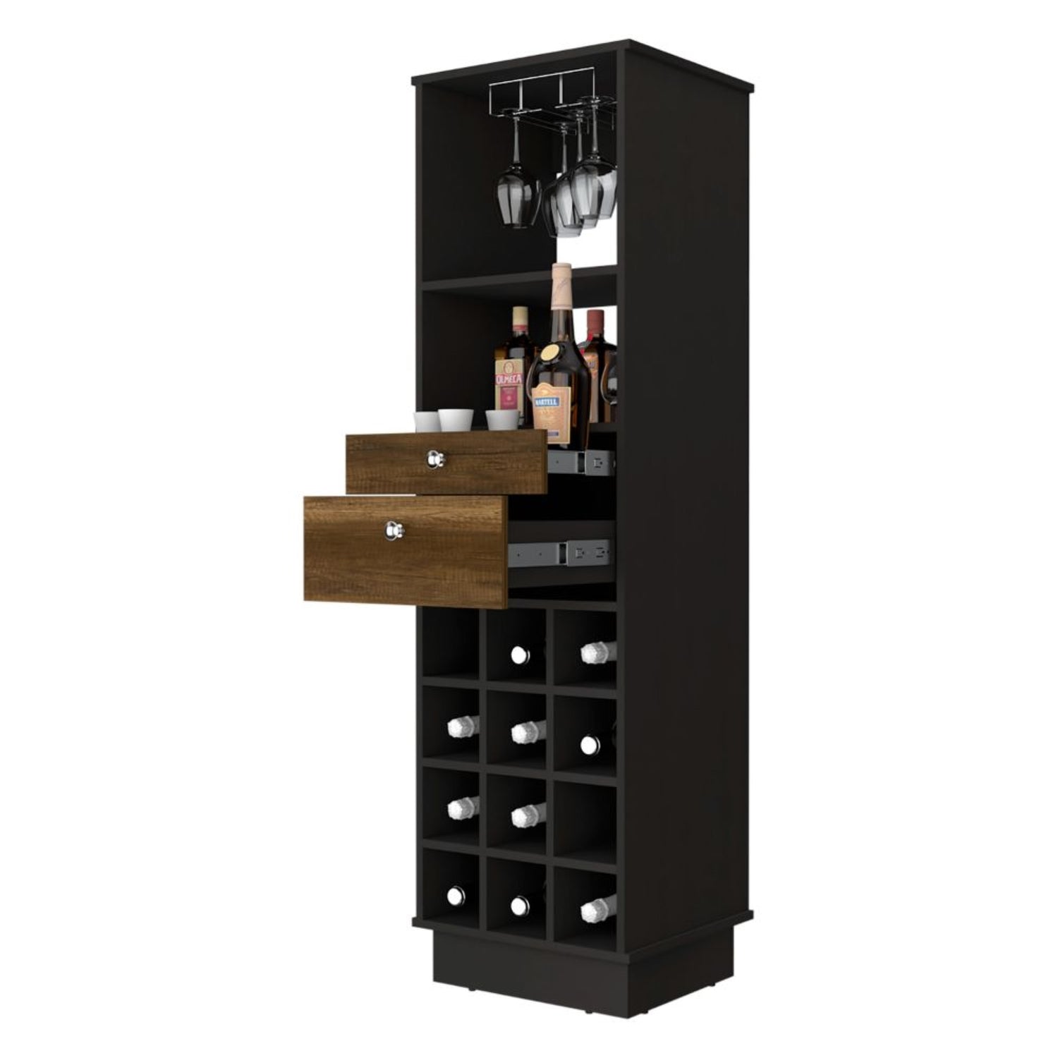 BAR FMFURNITURE ALTO 2 CAJONES 12 BOTELLEROS FM 002C NEGRO CAFE - 2