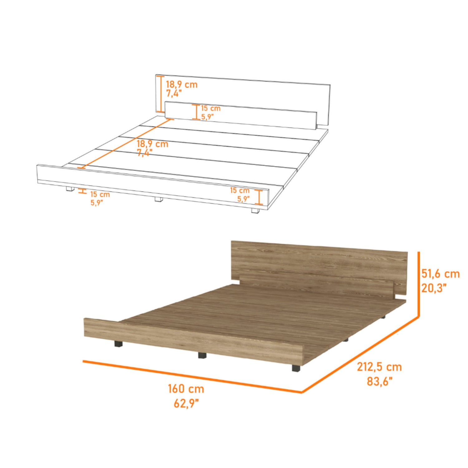 BASE CAMA FMFURNITURE FM-001C 2 PLAZAS CAFE CLARO - 4