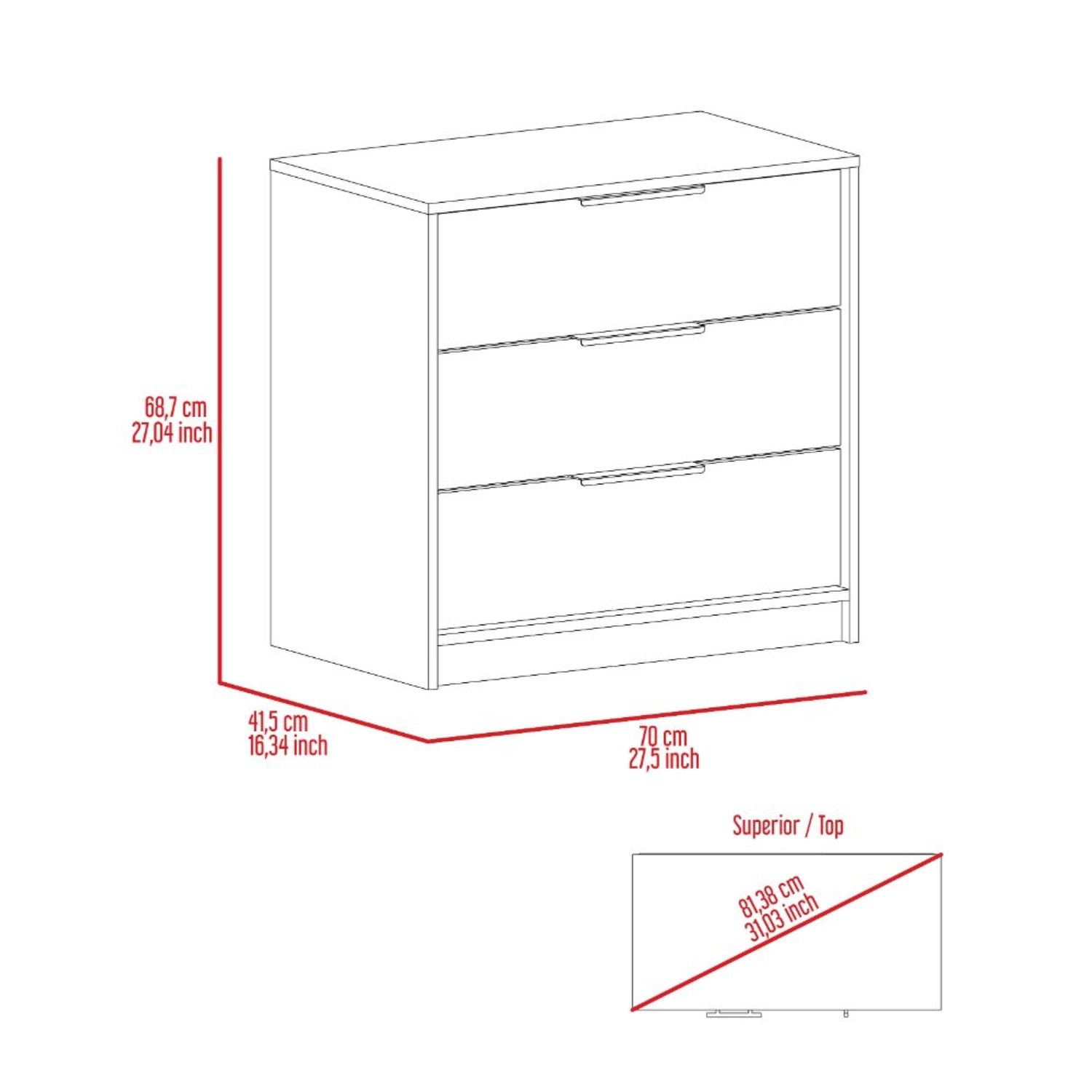 COMODA FMFURNITURE 3 CAJONES FM 001C CAFE CLARO - 7