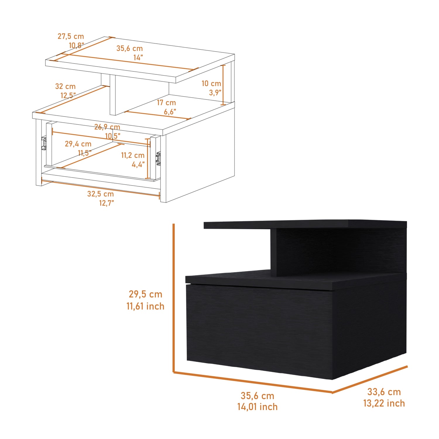 VELADOR FMFURNITURE FLOTANTE 1 CAJÓN FM 007N NEGRO - 7