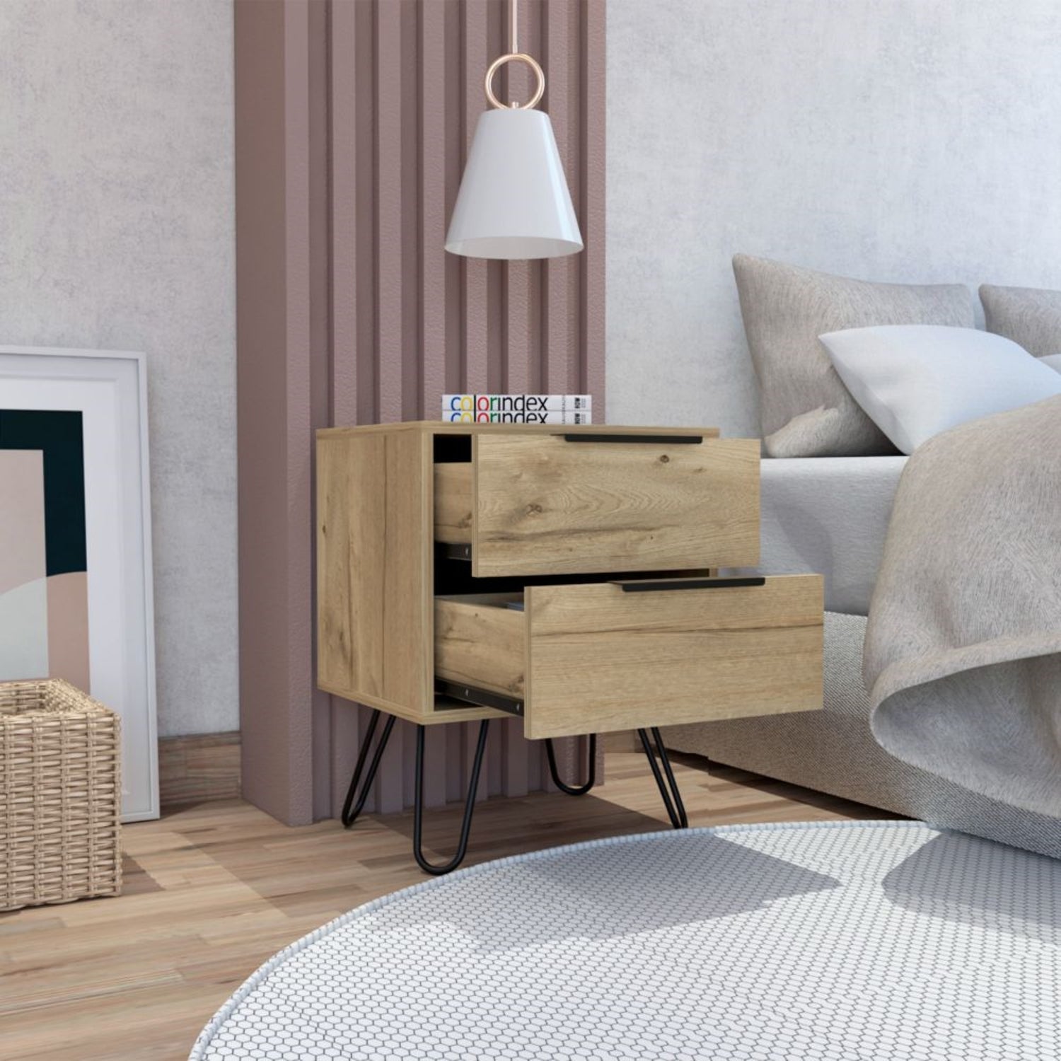 VELADOR FMFURNITURE 2 CAJONES FM 004C CAFE CLARO - 6