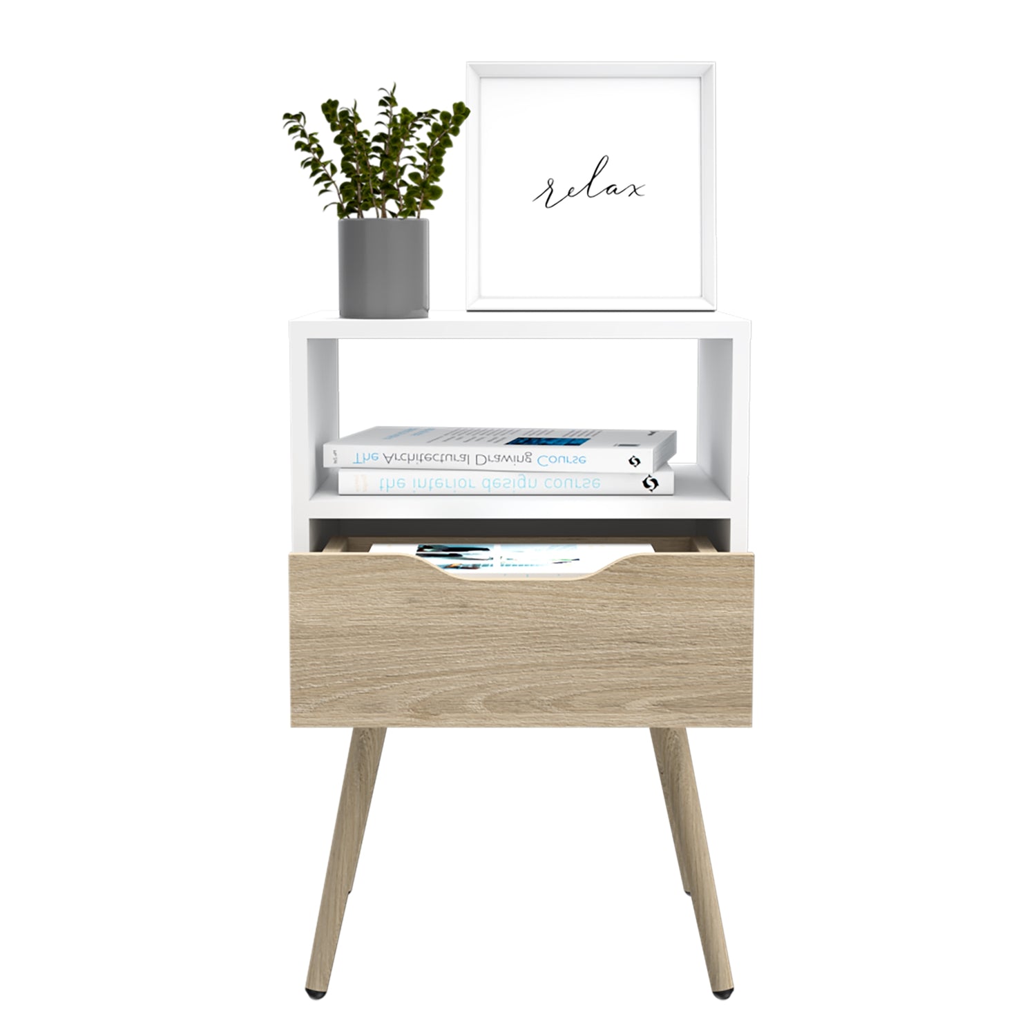 VELADOR FMFURNITURE 1 CAJON 40X63X35 CM FM 015B CAFÉ CLARO BLANCO - 3