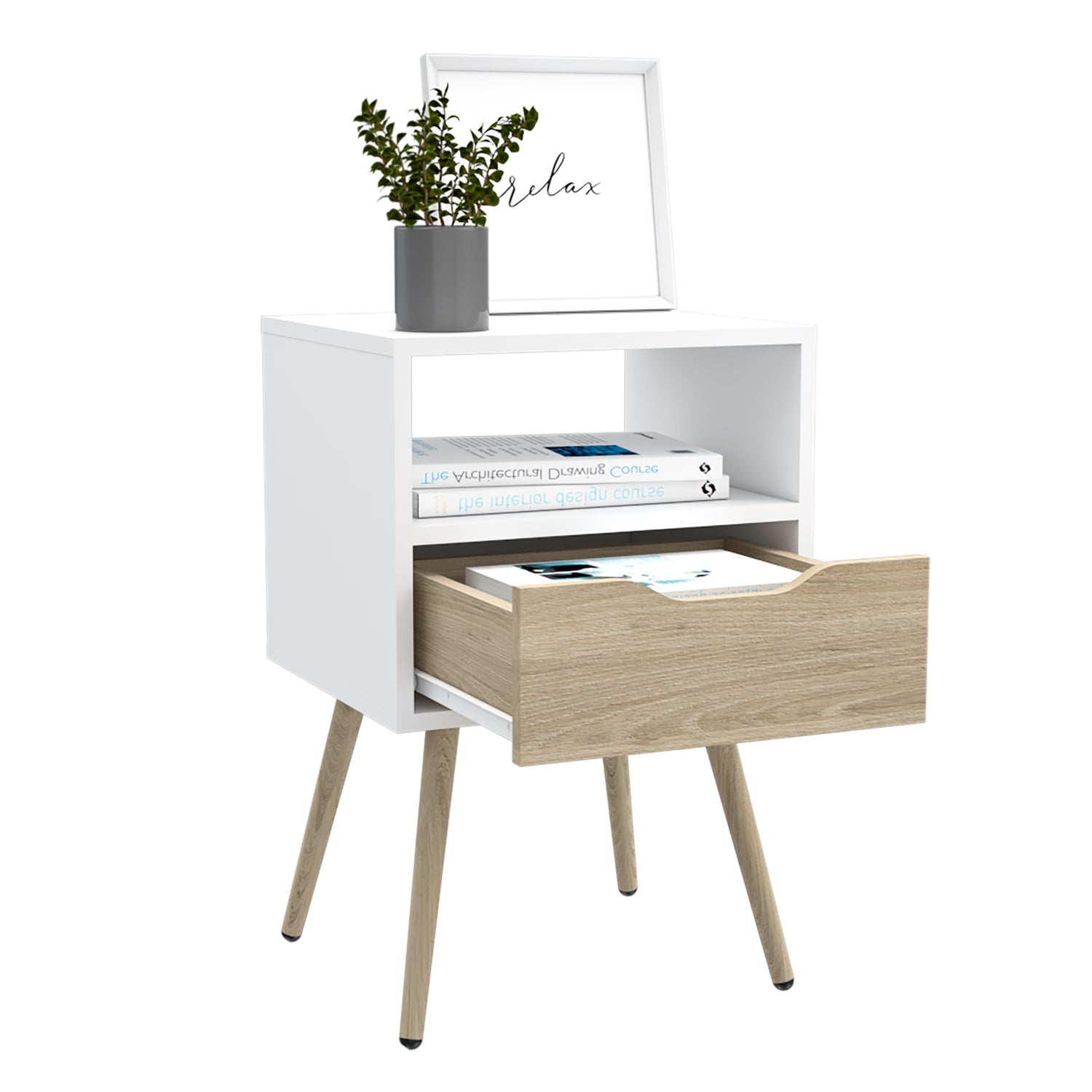 VELADOR FMFURNITURE 1 CAJON 40X63X35 CM FM 015B CAFÉ CLARO BLANCO - 4