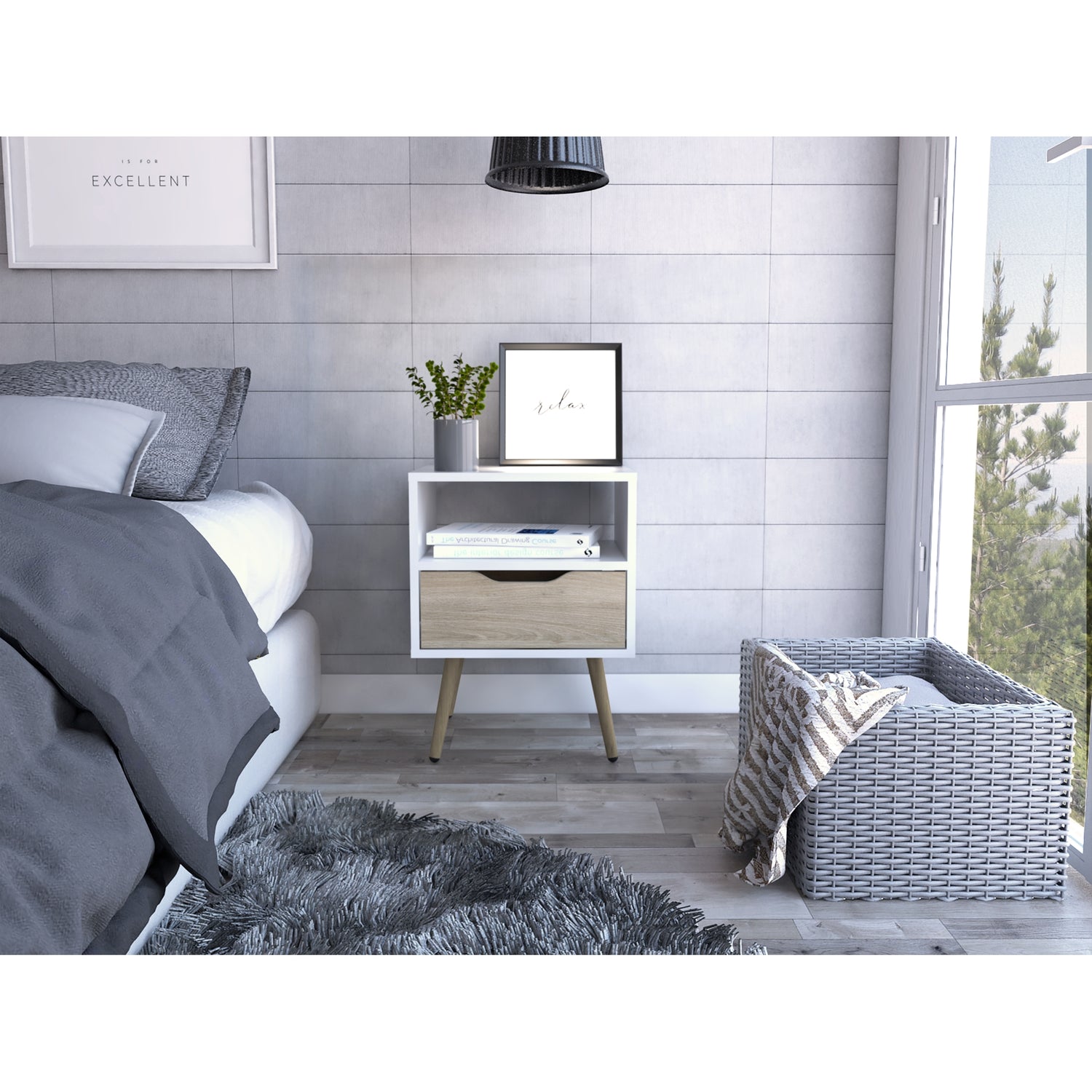 VELADOR FMFURNITURE 1 CAJON 40X63X35 CM FM 015B CAFÉ CLARO BLANCO - 5