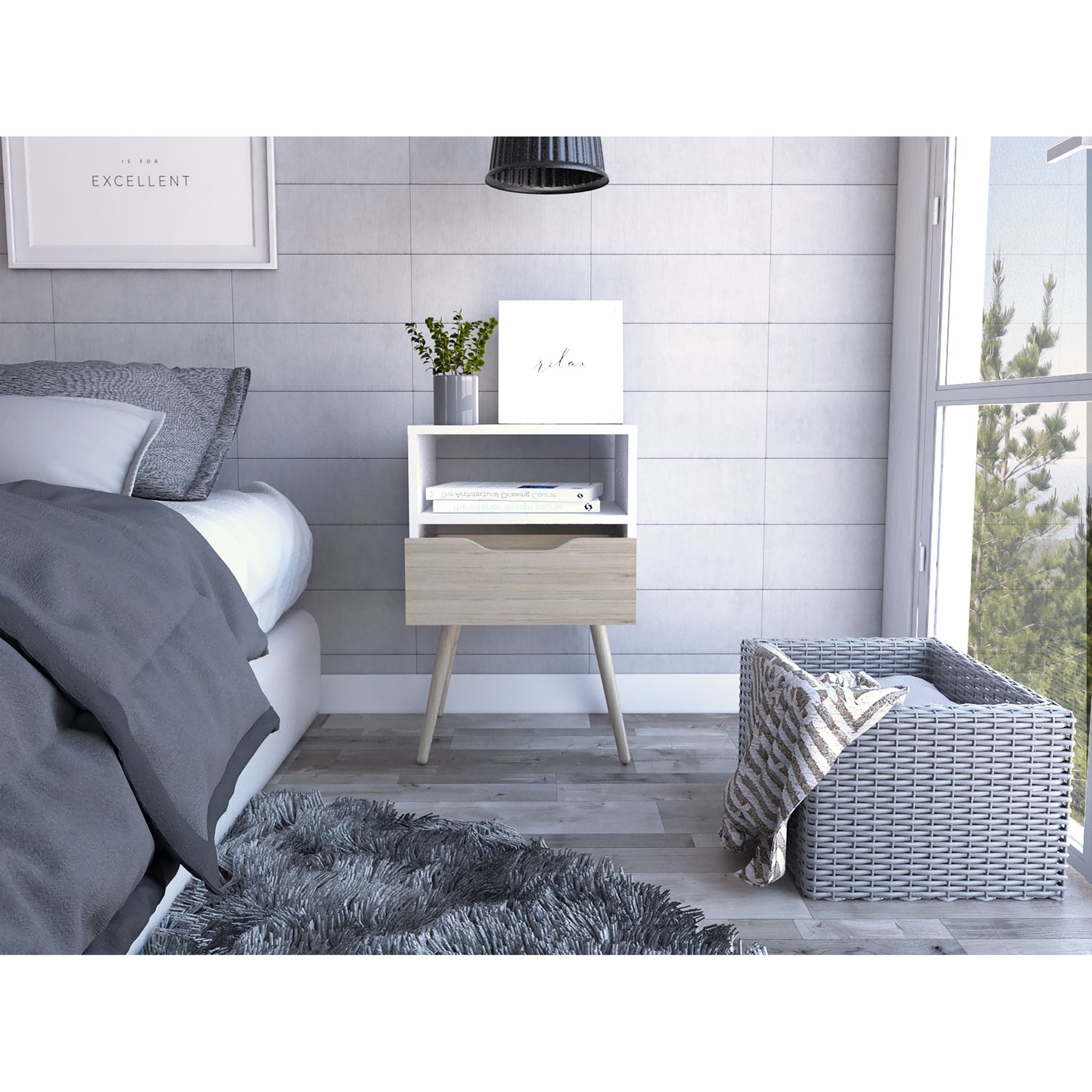 VELADOR FMFURNITURE 1 CAJON 40X63X35 CM FM 015B CAFÉ CLARO BLANCO - 6
