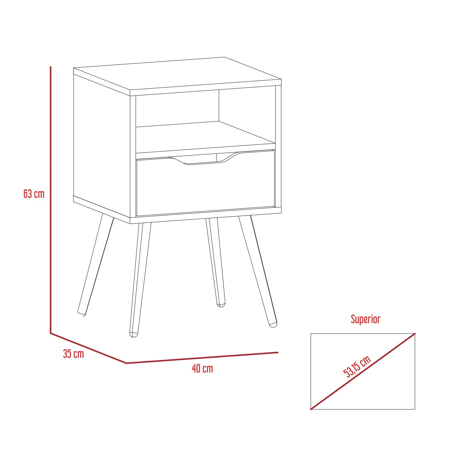 VELADOR FMFURNITURE 1 CAJON 40X63X35 CM FM 015B CAFÉ CLARO BLANCO - 7