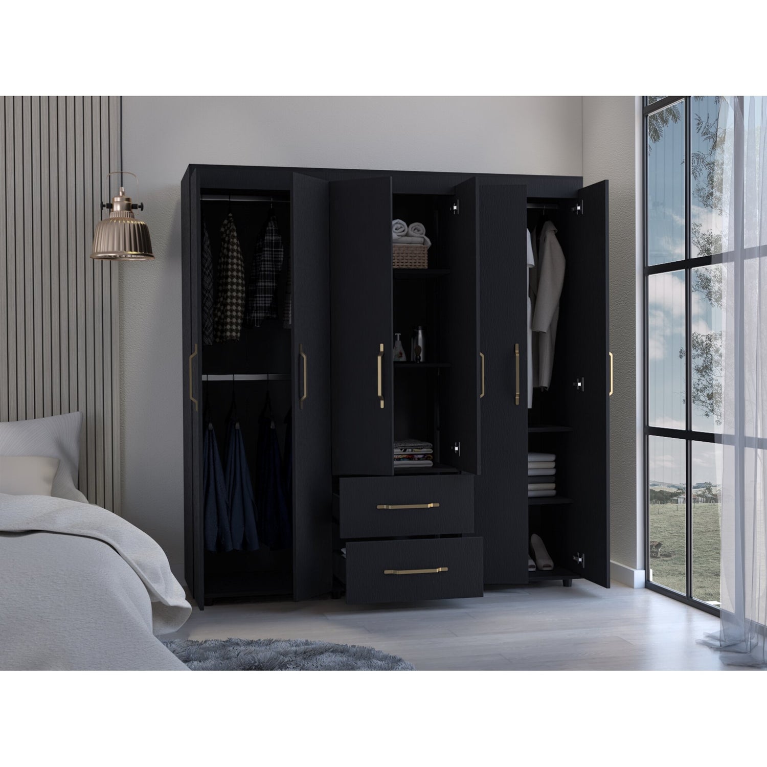CLOSET FMFURNITURE 6 PUERTAS 2 CAJONES FM 024N NEGRO - 6