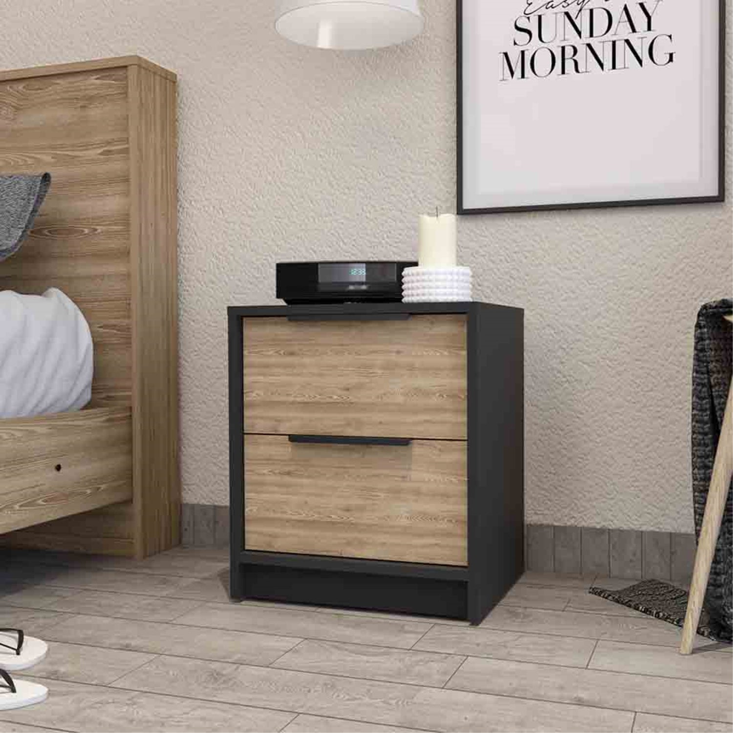 VELADOR FMFURNITURE 2 CAJONES FM 001N NEGRO - 4