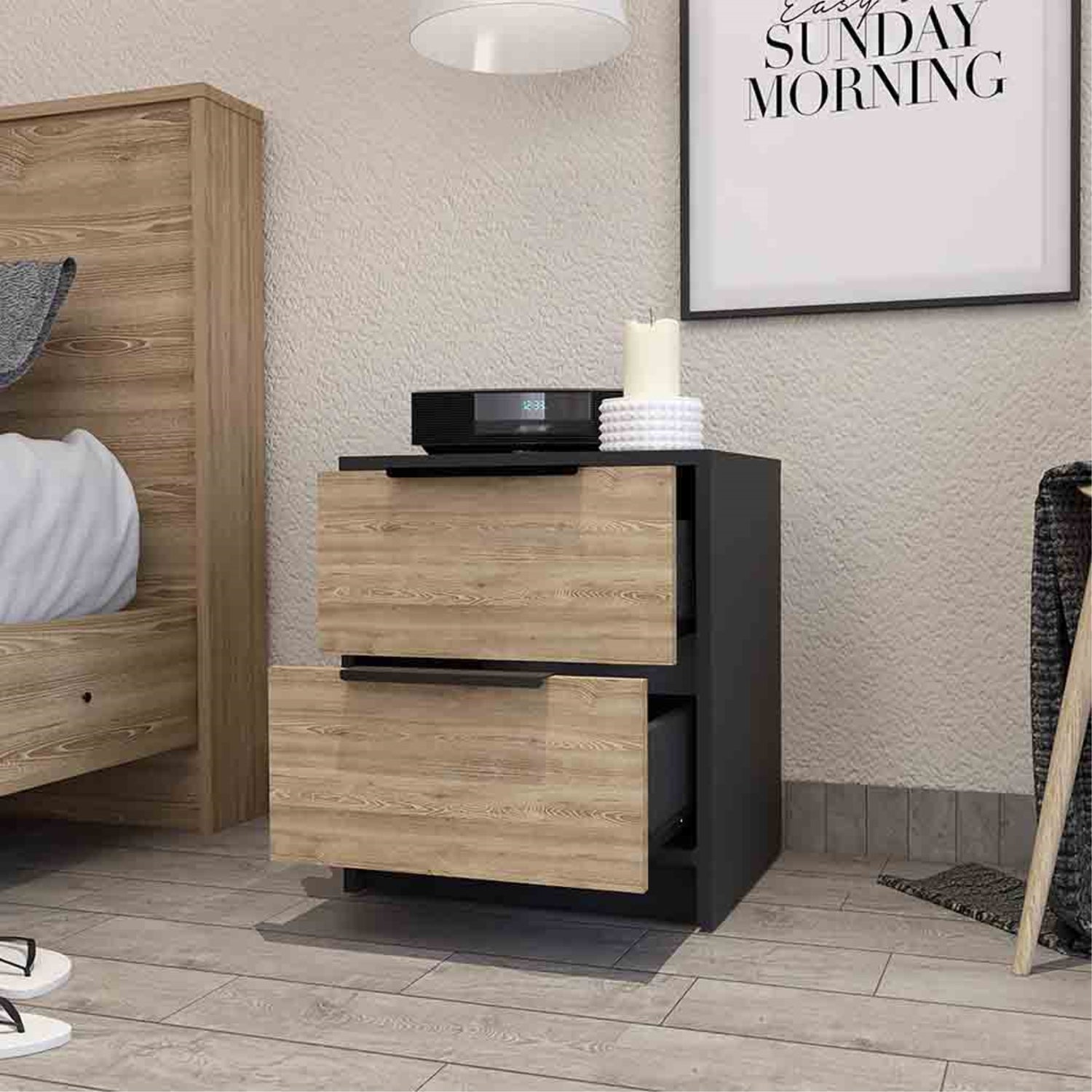 VELADOR FMFURNITURE 2 CAJONES FM 001N NEGRO - 5