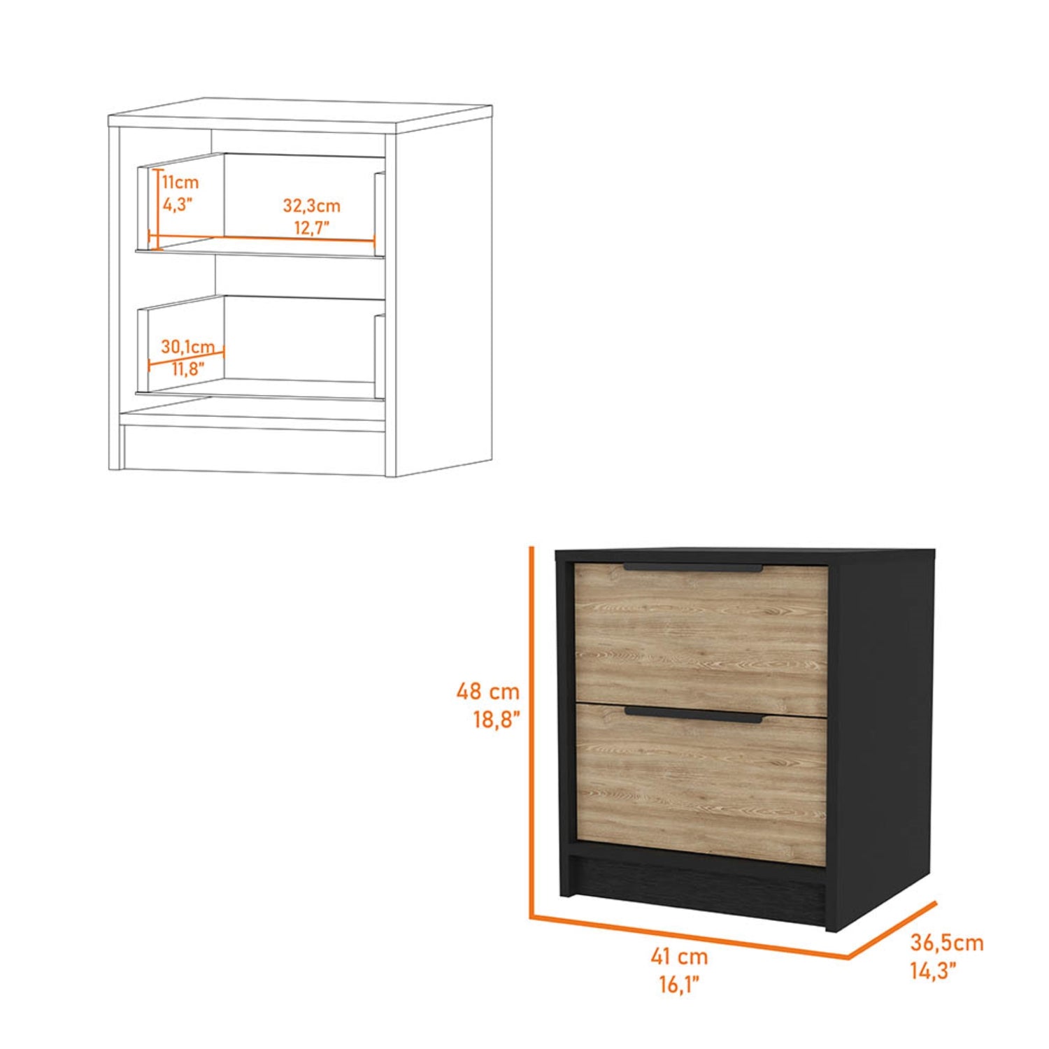 VELADOR FMFURNITURE 2 CAJONES FM 001N NEGRO - 6