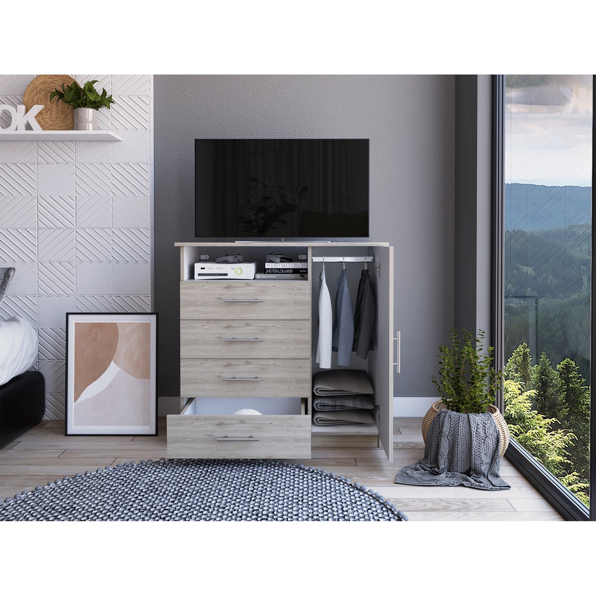 COMODA FMFURNITURE 4 CAJONES 1 PUERTA FM 018G CLARO GRIS - 6
