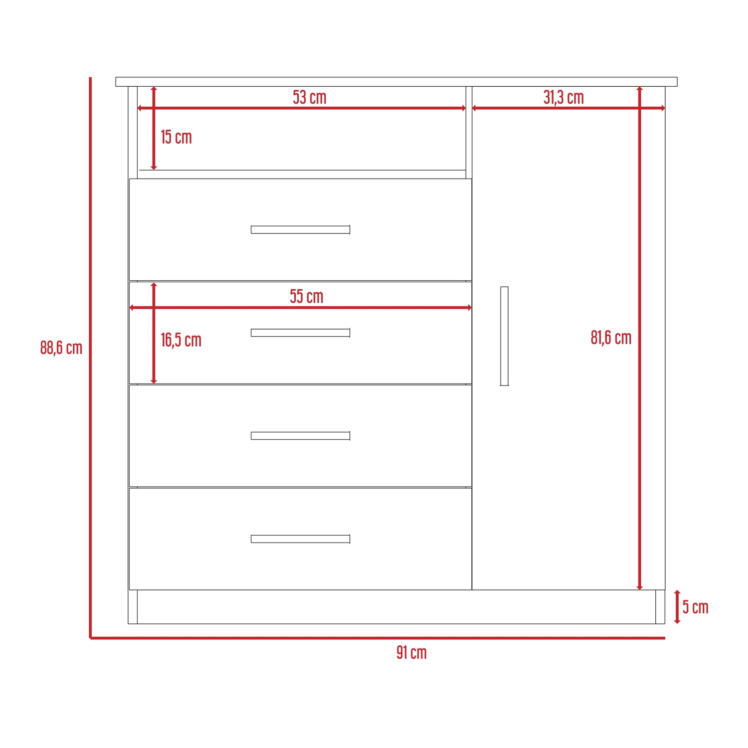 COMODA FMFURNITURE 4 CAJONES 1 PUERTA FM 018G CLARO GRIS - 8