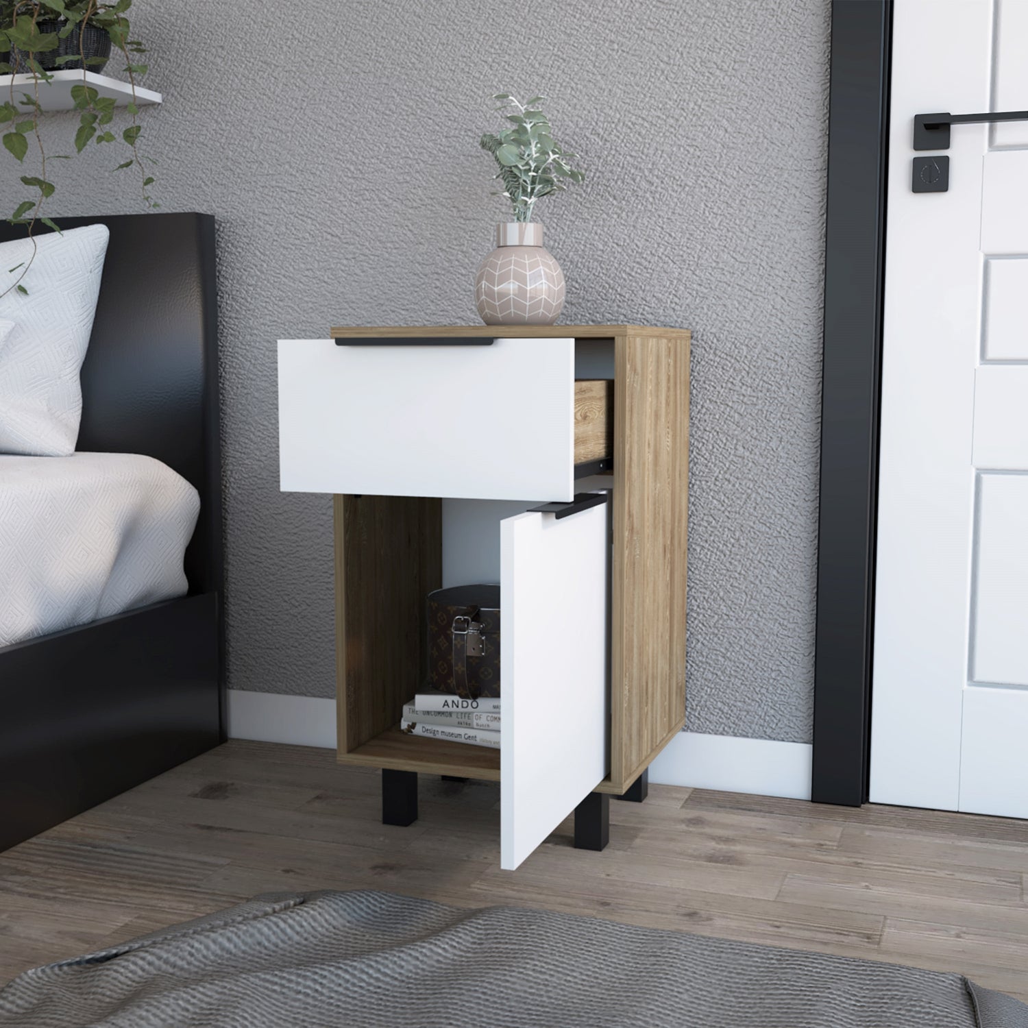 VELADOR FMFURNITURE 1 CAJÓN 1 PUERTA FM 002C CAFÉ CLARO - 6
