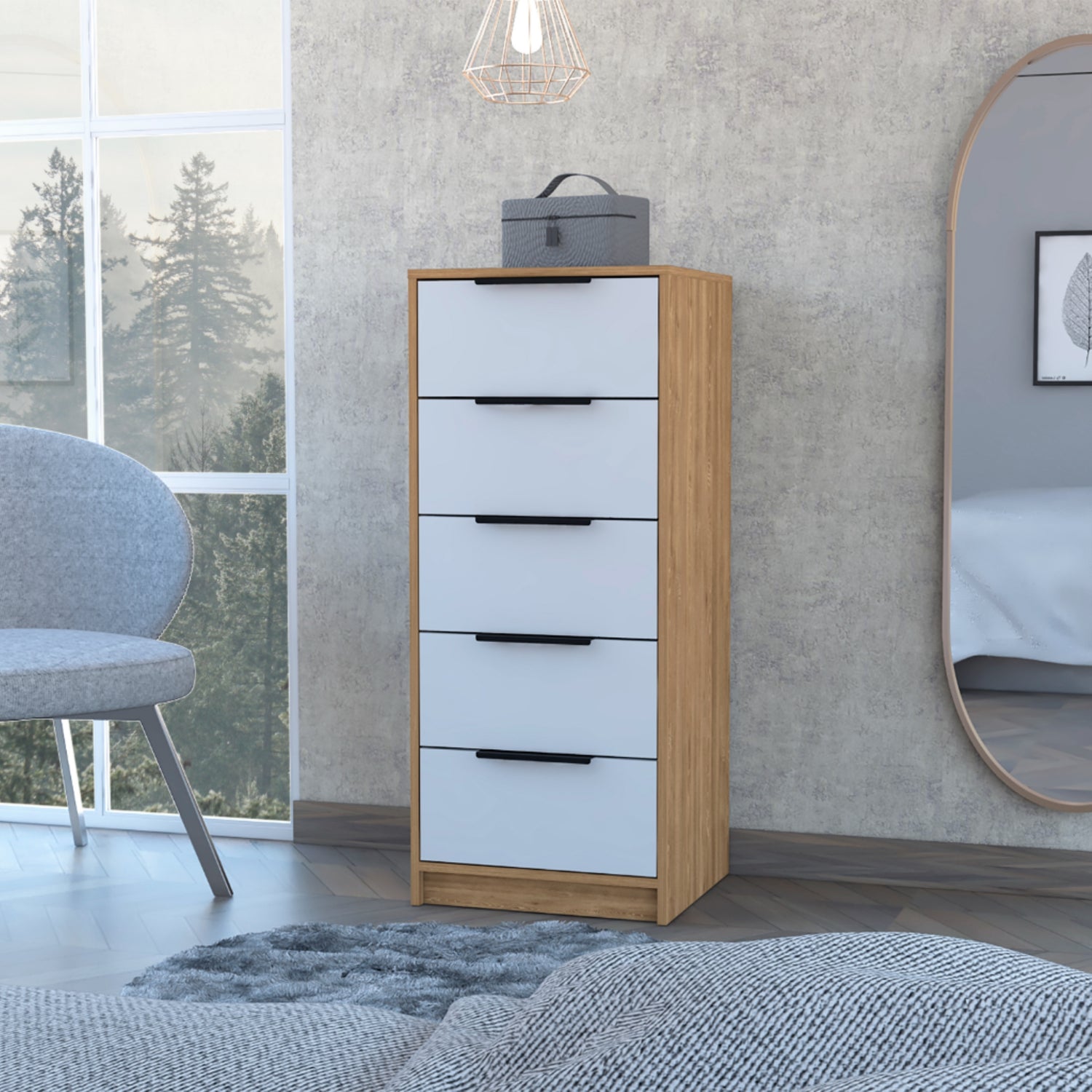 COMODA FMFURNITURE 5 CAJONES FM 002C CAFE CLARO BLANCO - 3