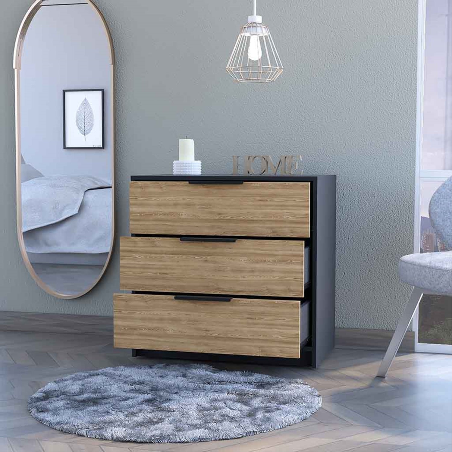 COMODA FMFURNITURE 3 CAJONES FM 001N CAFE CLARO NEGRO - 6