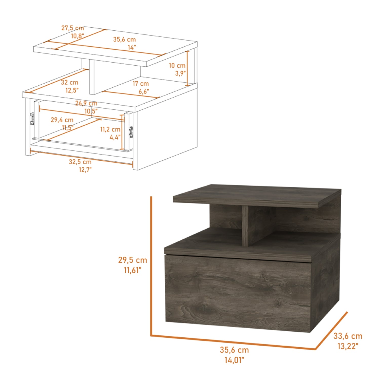 VELADOR FMFURNITURE FLOTANTE 1 CAJÓN FM 007O CAFÉ OSCURO - 7