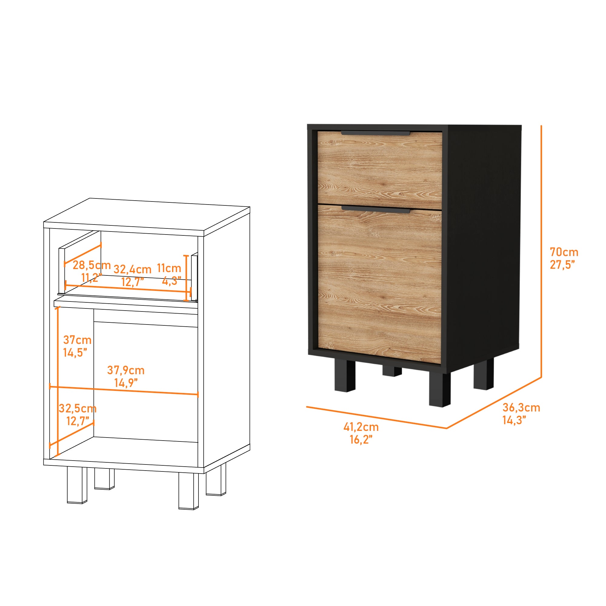 VELADOR FMFURNITURE 1 CAJÓN 1 PUERTA FM 002N Y CAFÉ CLARO NEGRO - 6