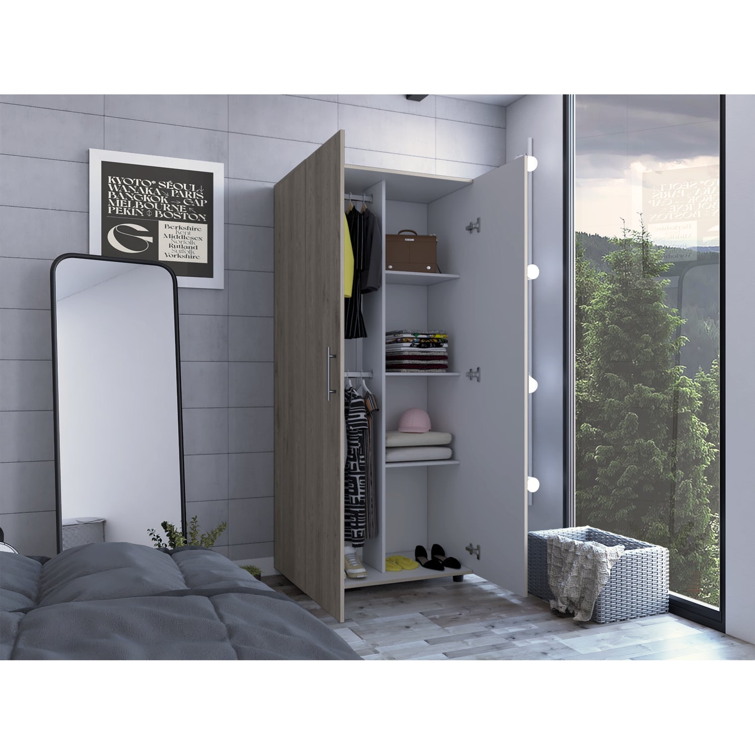 CLOSET FMFURNITURE 2 PUERTAS FM 021G CLARO GRIS - 6