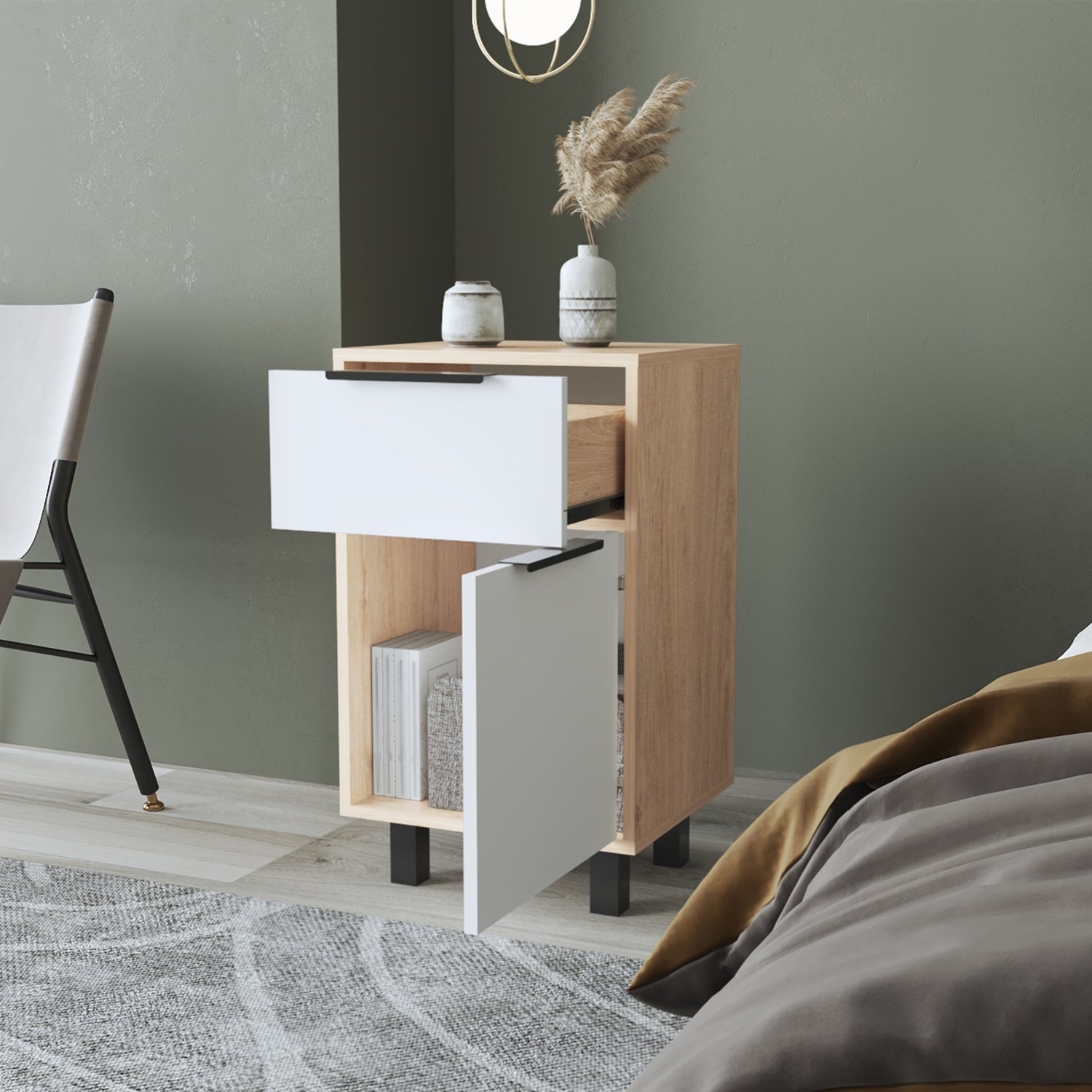 VELADOR FMFURNITURE 1 CAJÓN 1 PUERTA FM 002A CAFÉ CLARO - 6