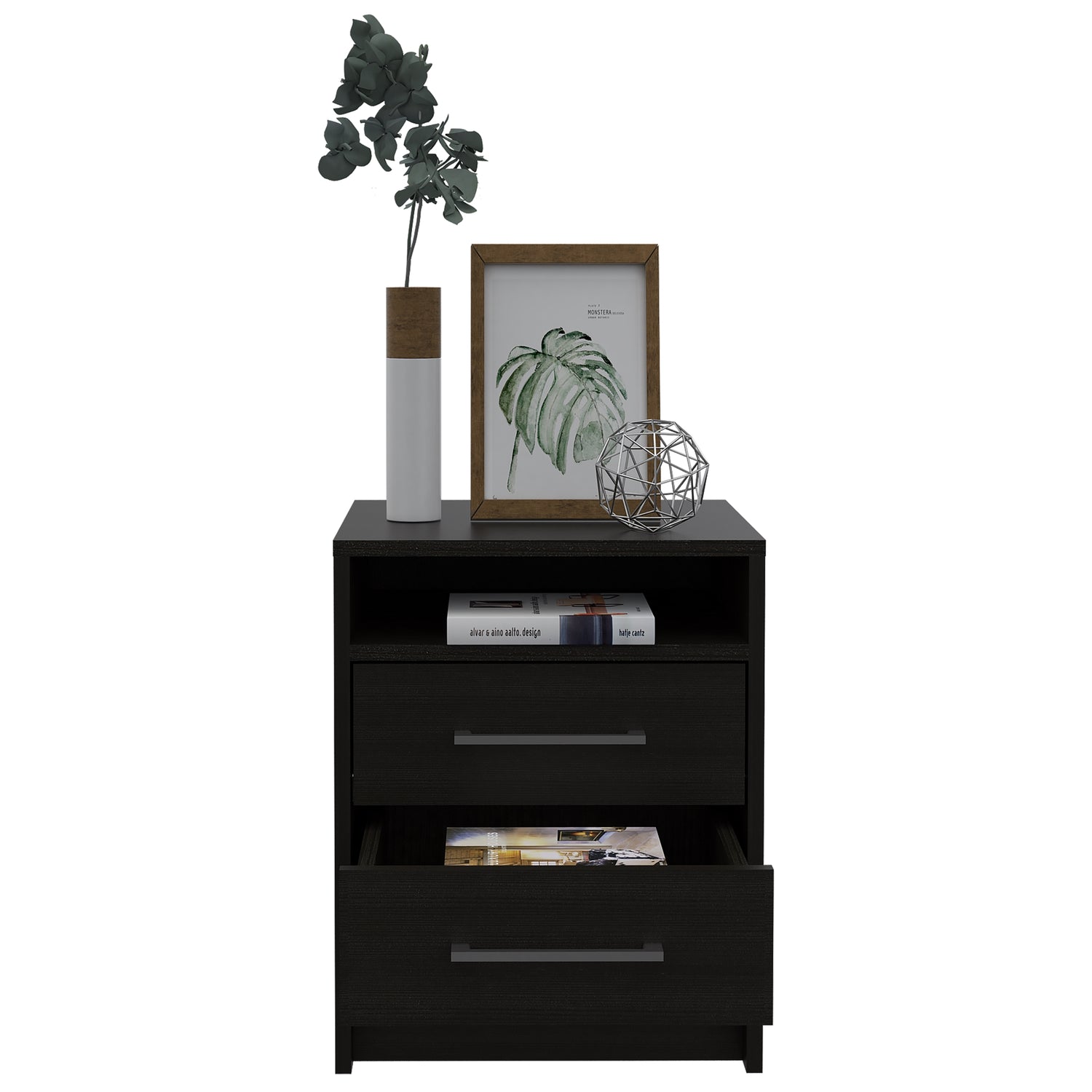 VELADOR FMFURNITURE 2 CAJONES FM 019N NEGRO - 3