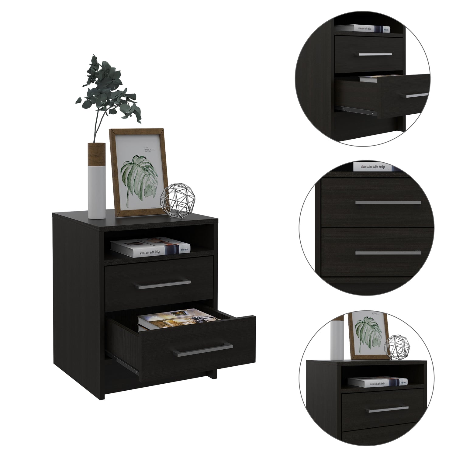 VELADOR FMFURNITURE 2 CAJONES FM 019N NEGRO - 5